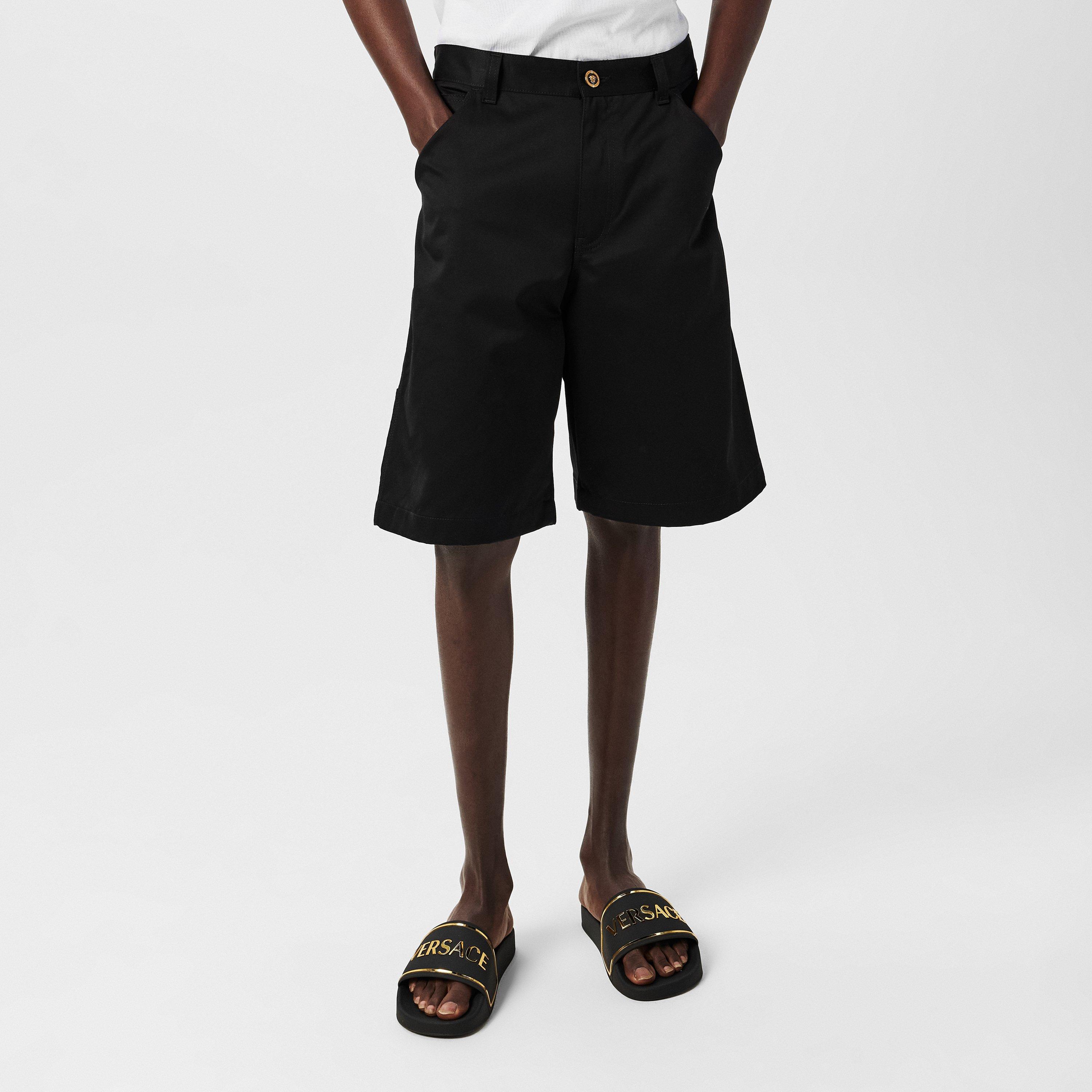 Black - Versace - Men's Cargo Cotton Knee Length Denim Shorts - 3