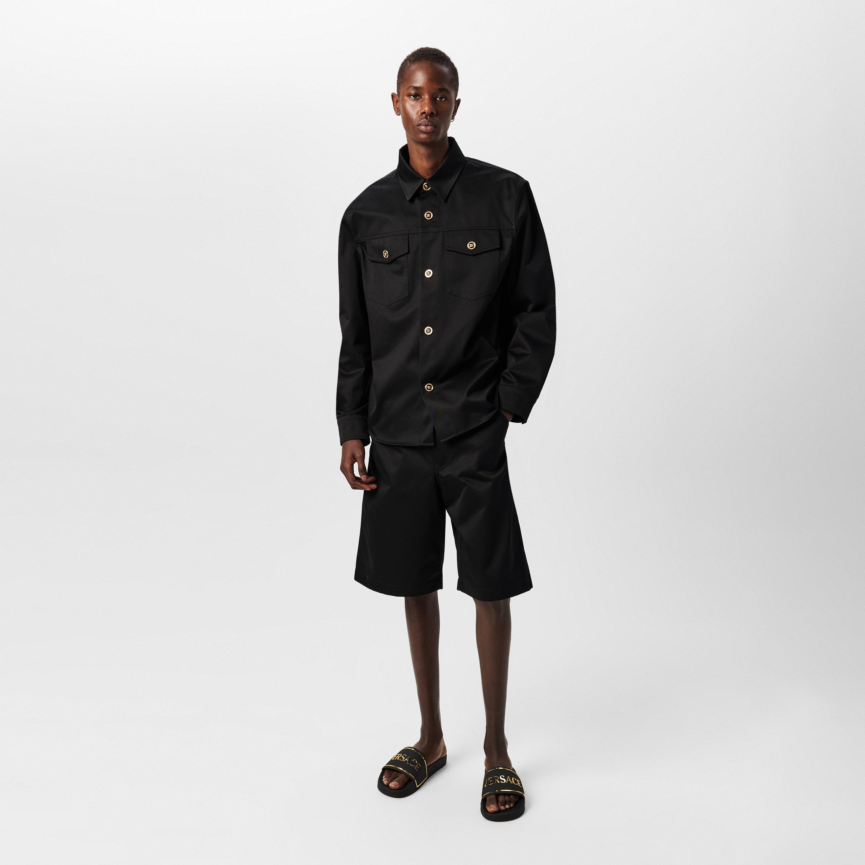 Black - Versace - Men's Cargo Cotton Knee Length Denim Shorts - 6