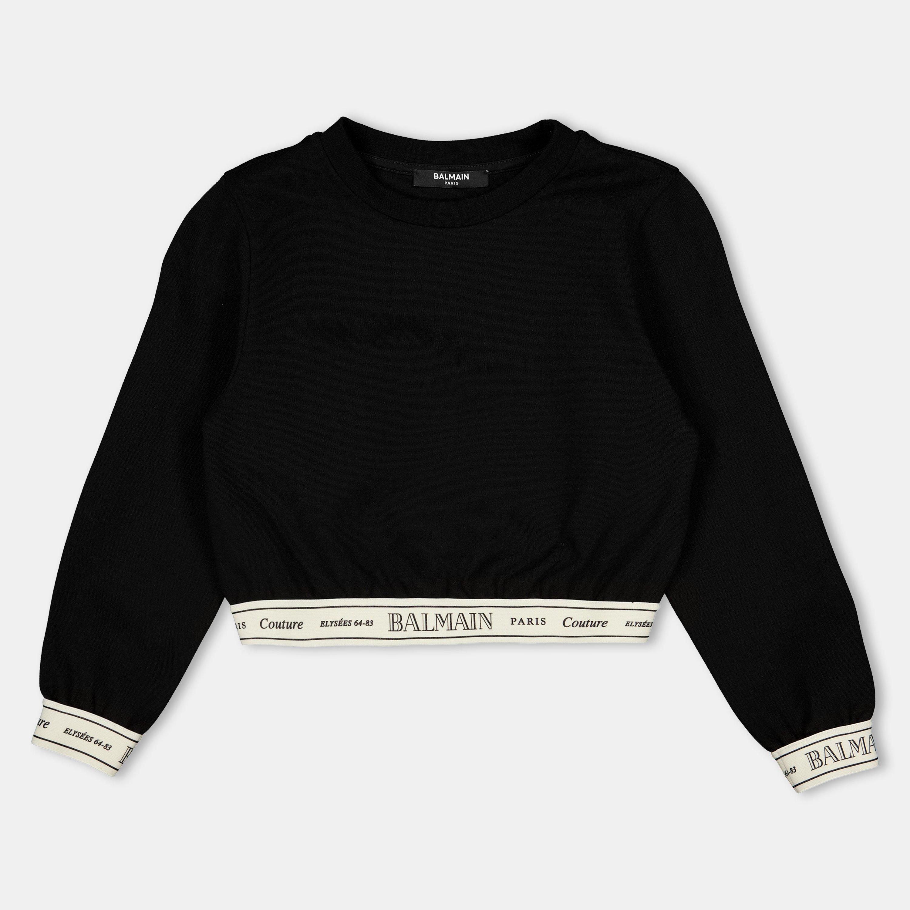 Balmain Kids' Logo Crop Top - Black 930AV - Size 8Y
