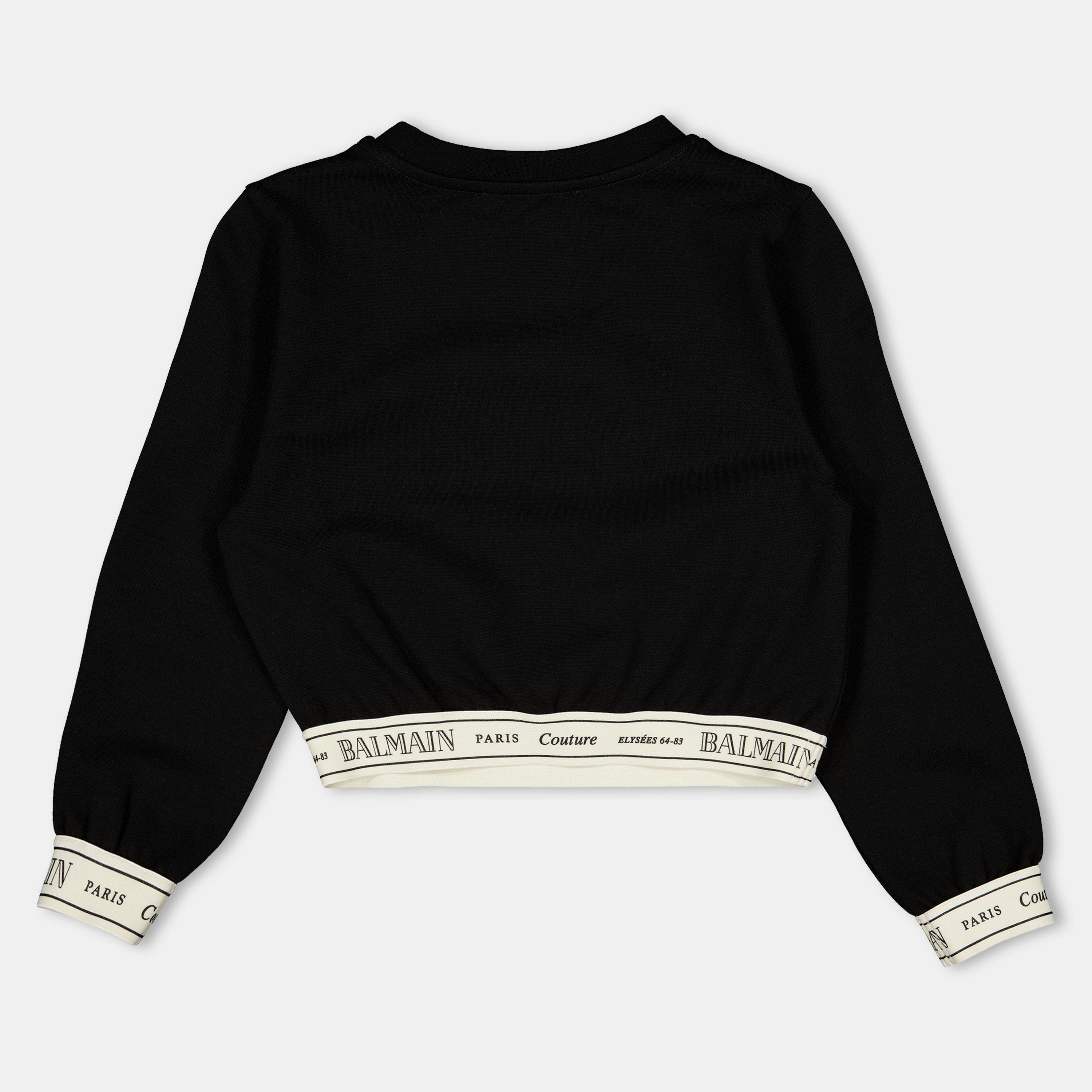Black 930AV - Balmain - Kids' Logo Crop Top - 2
