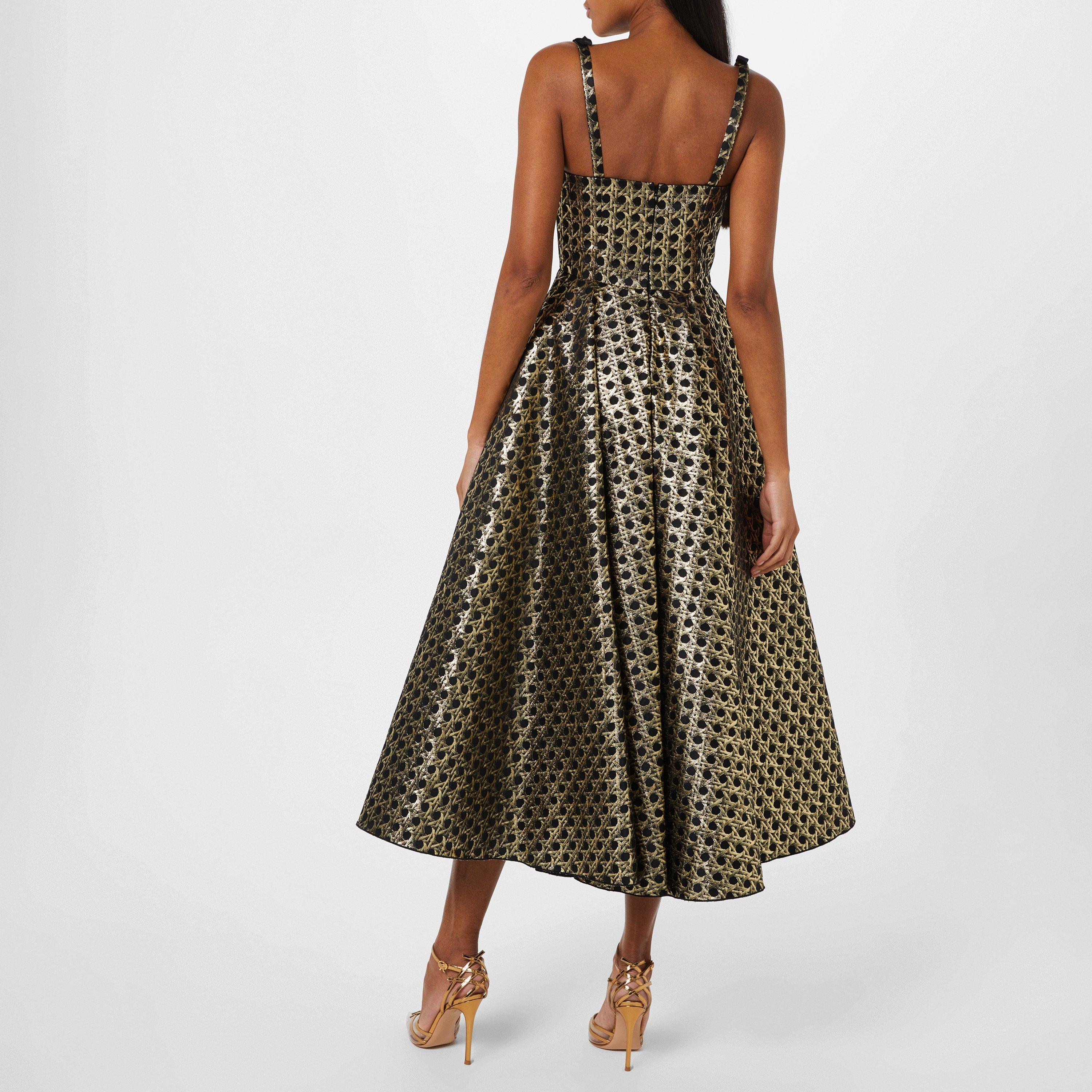 Black/Gold - Giambattista Valli - Women's Bow Strap Midi Dress - 2