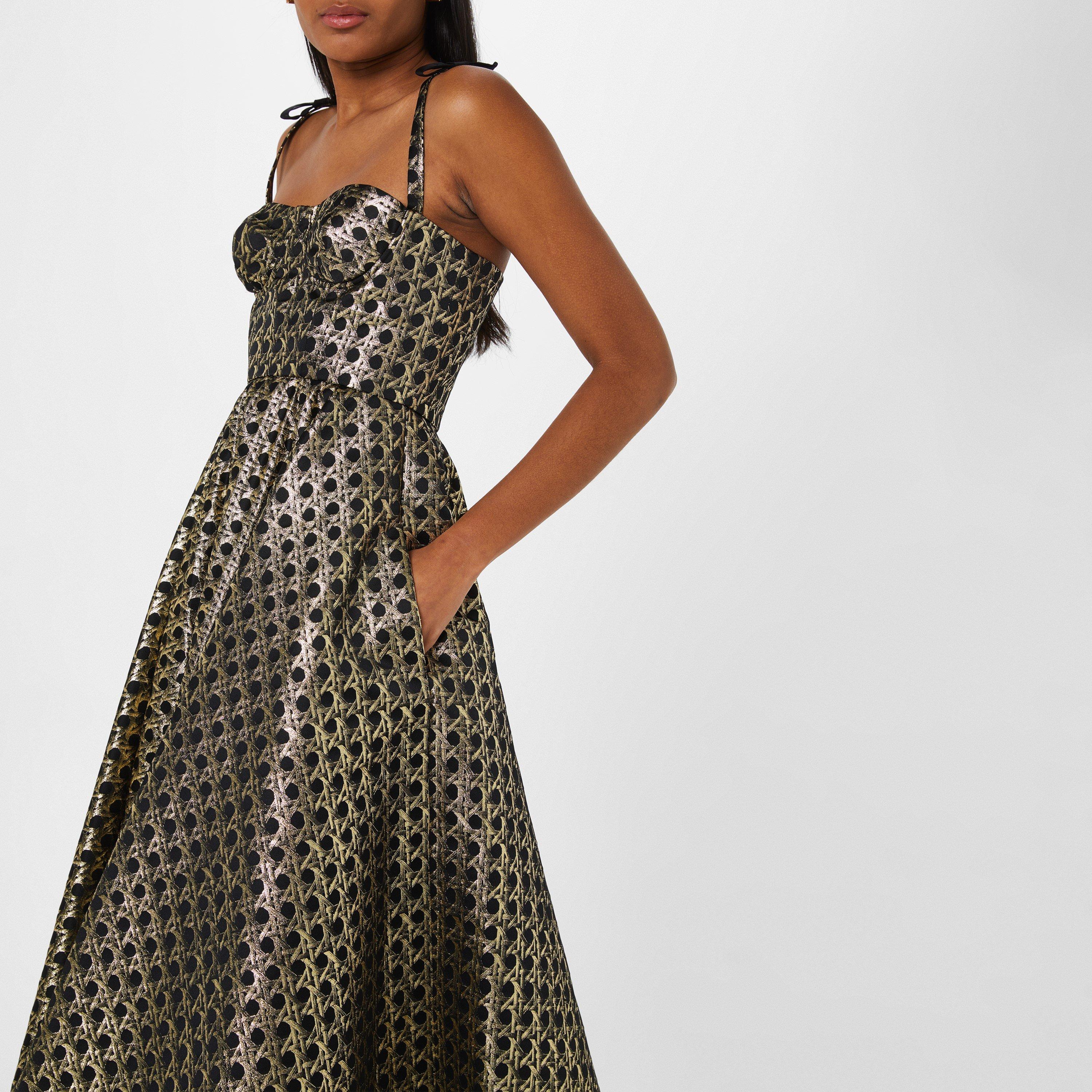 Black/Gold - Giambattista Valli - Women's Bow Strap Midi Dress - 3