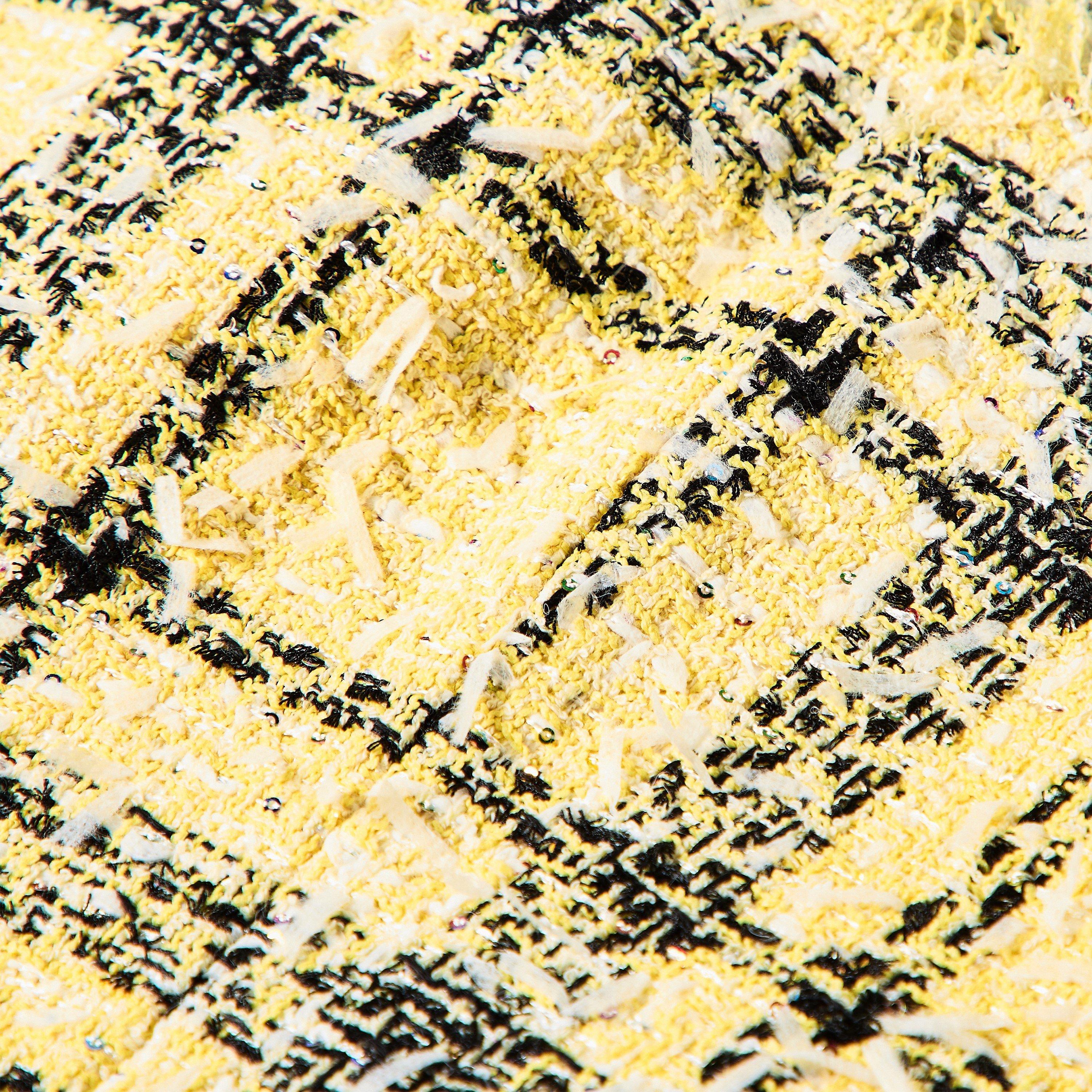 Pale Yellow - Balmain - Crop Top in Glitter Plaid Tweed - 5