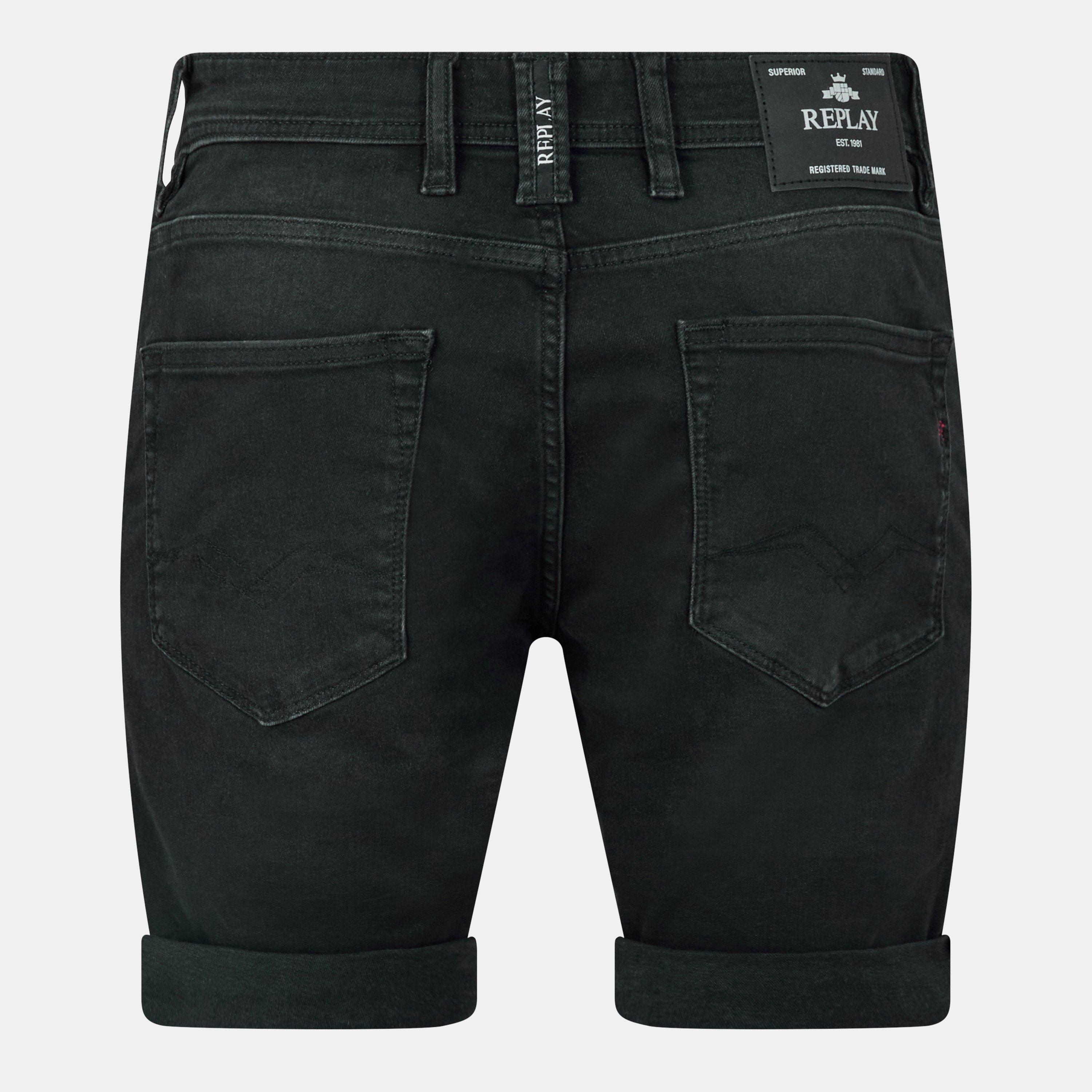 Washed Black - Replay - Men's Stretch Denim Shorts - 2