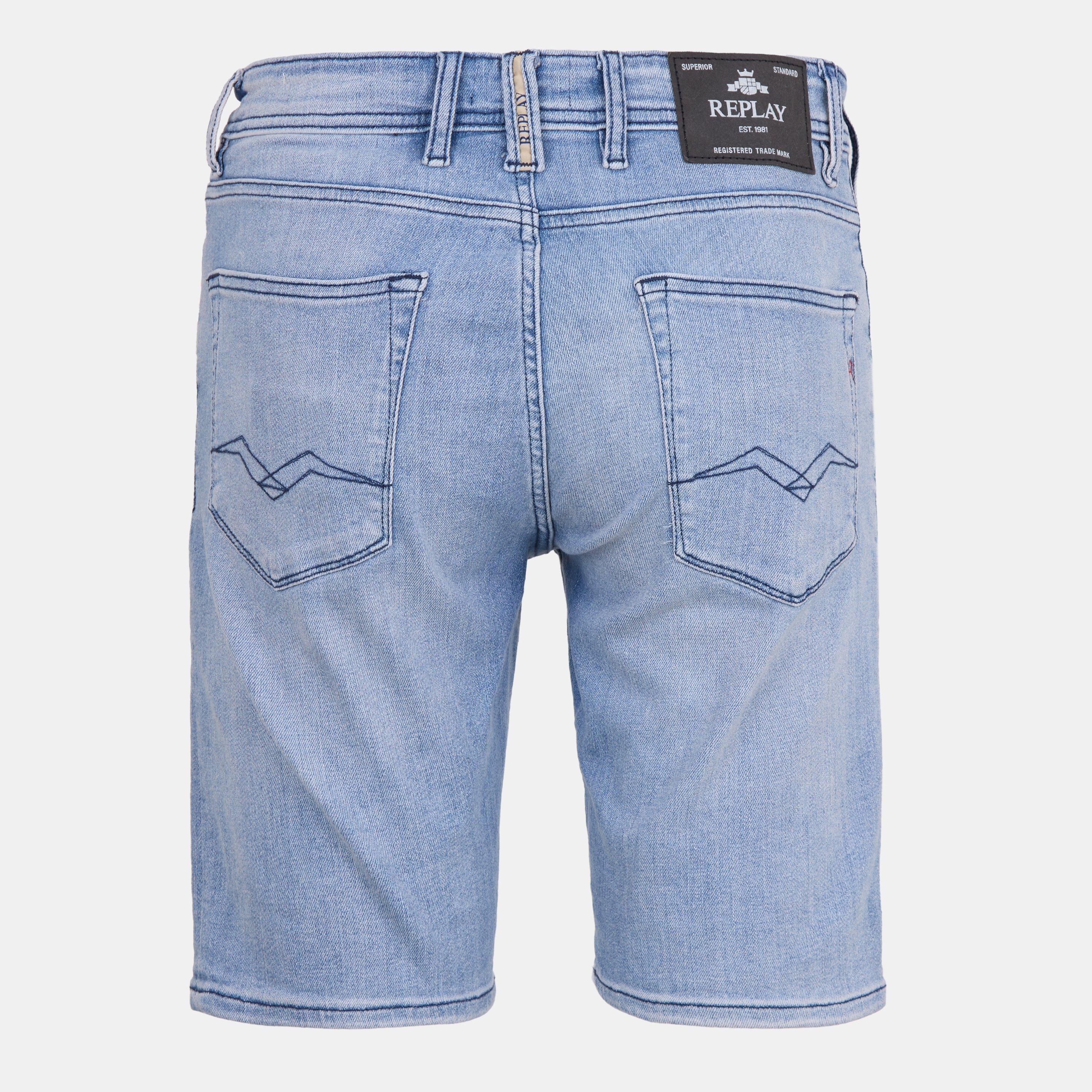 Light Blue - Replay - Men's Stretch Denim Mid-Rise Shorts - 2