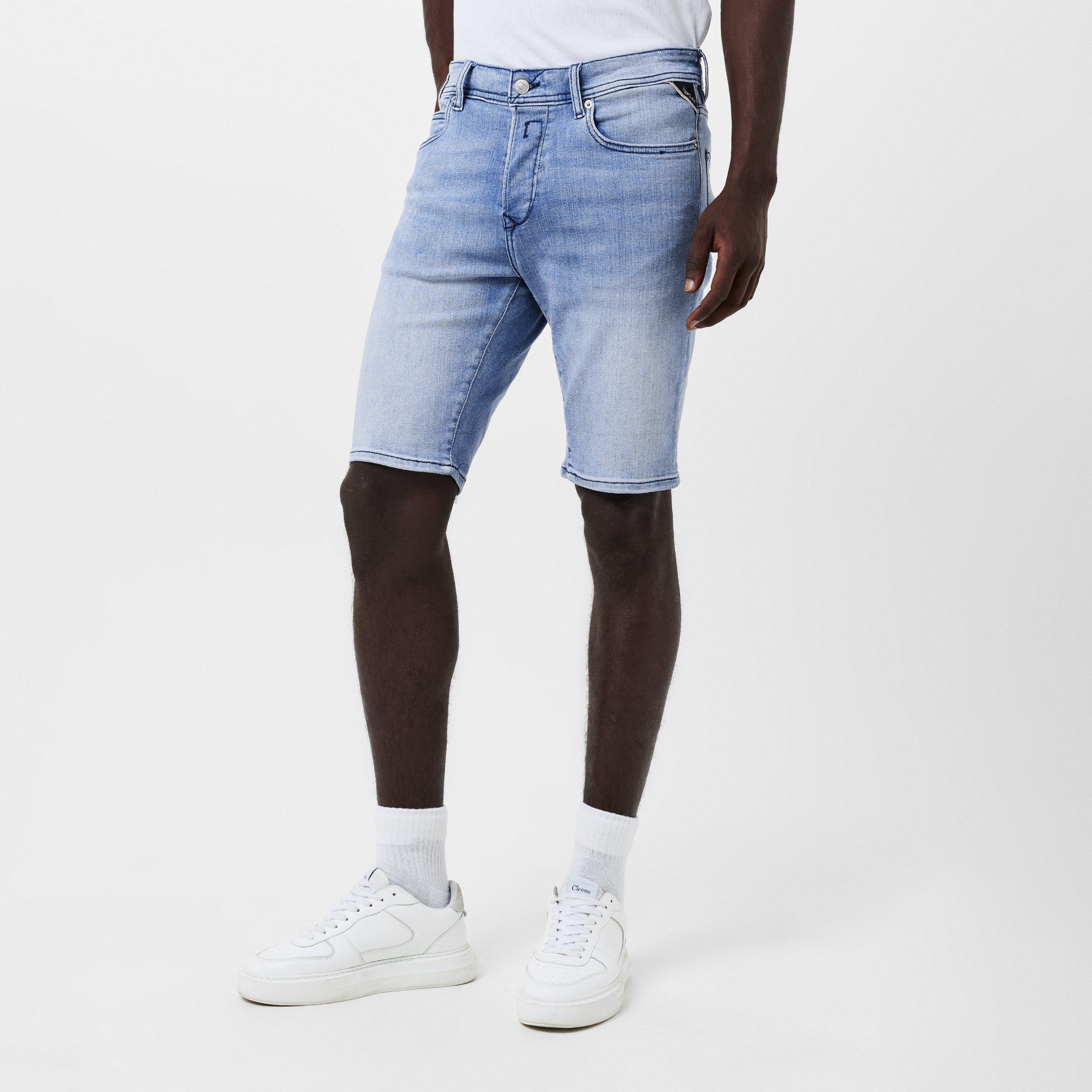 Light Blue - Replay - Men's Stretch Denim Mid-Rise Shorts - 3