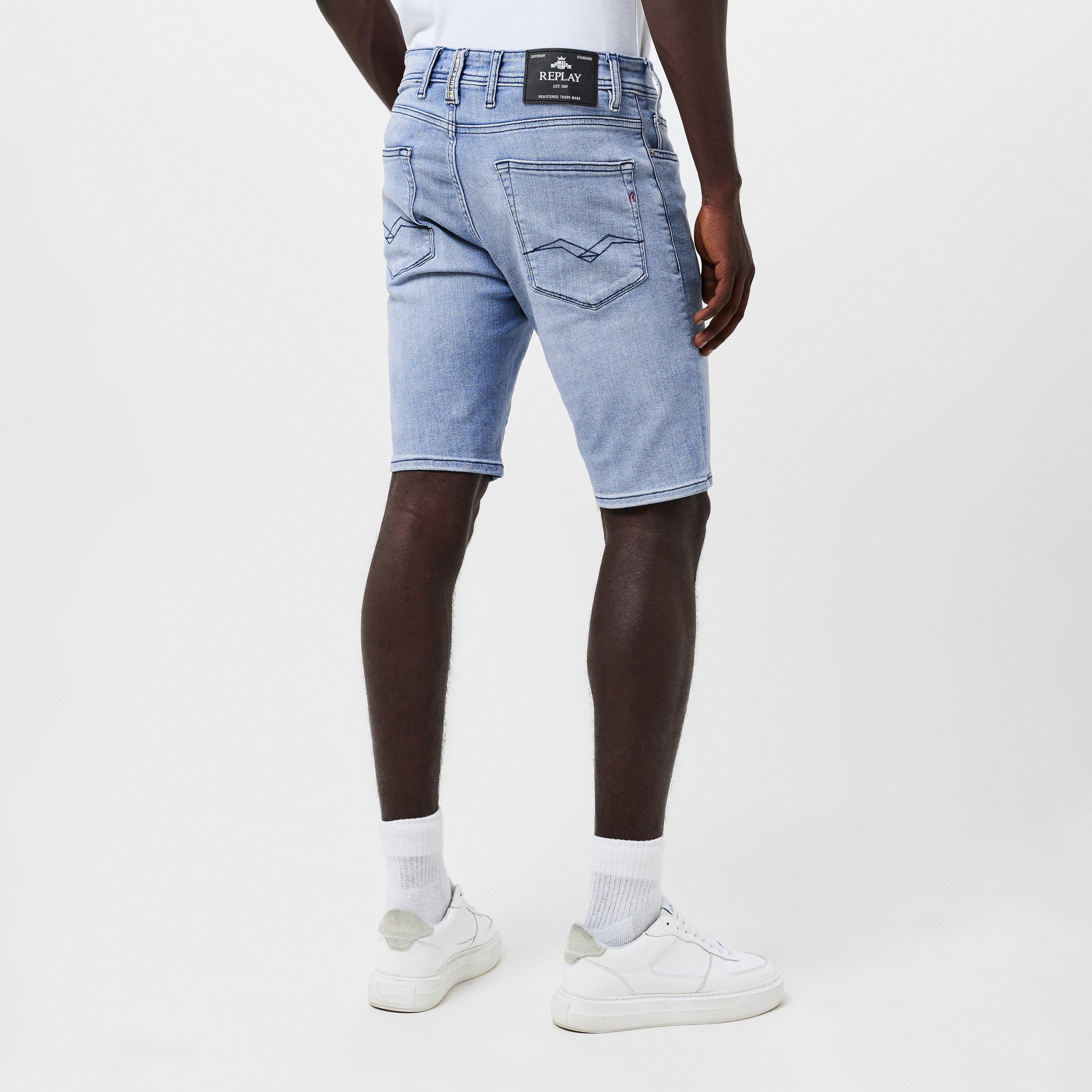 Light Blue - Replay - Men's Stretch Denim Mid-Rise Shorts - 4