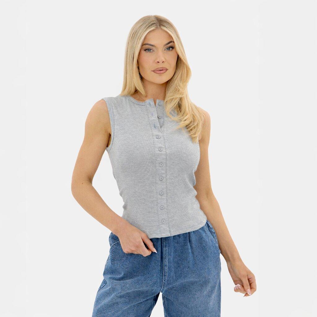 Grey Marl - I Saw It First - Ribbed Sleeveless Button Front Top - 1