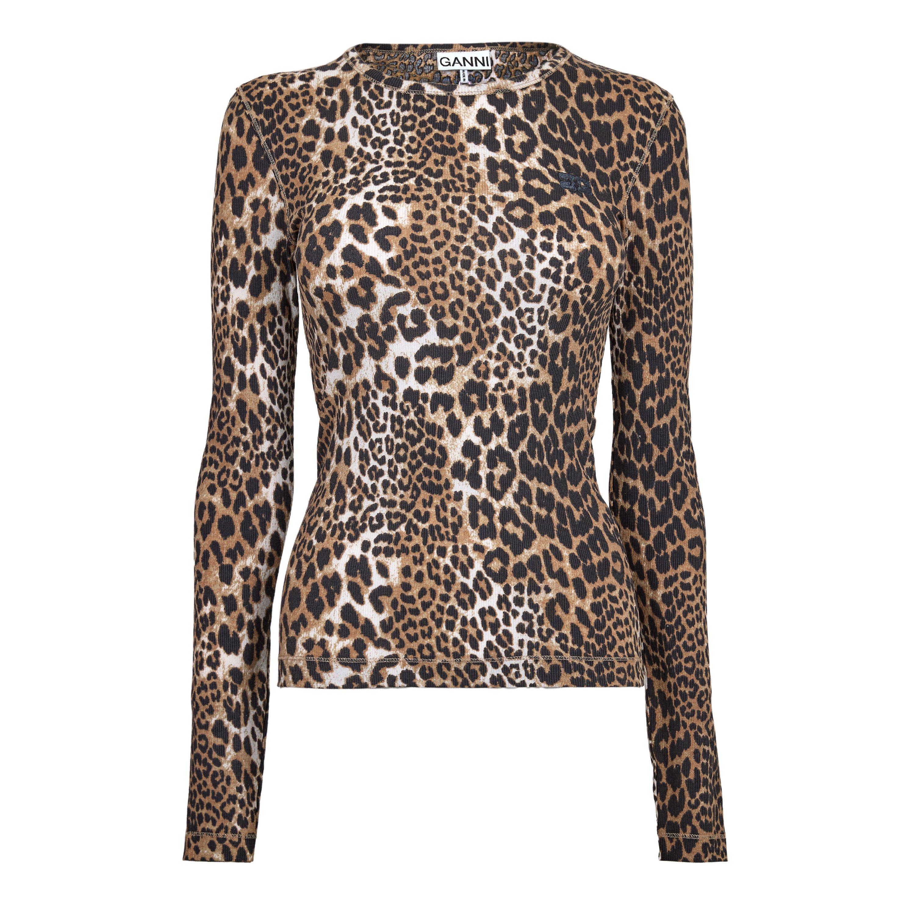Ganni Women's Long Sleeve T-Shirt - Leopard - Size 10 (36)