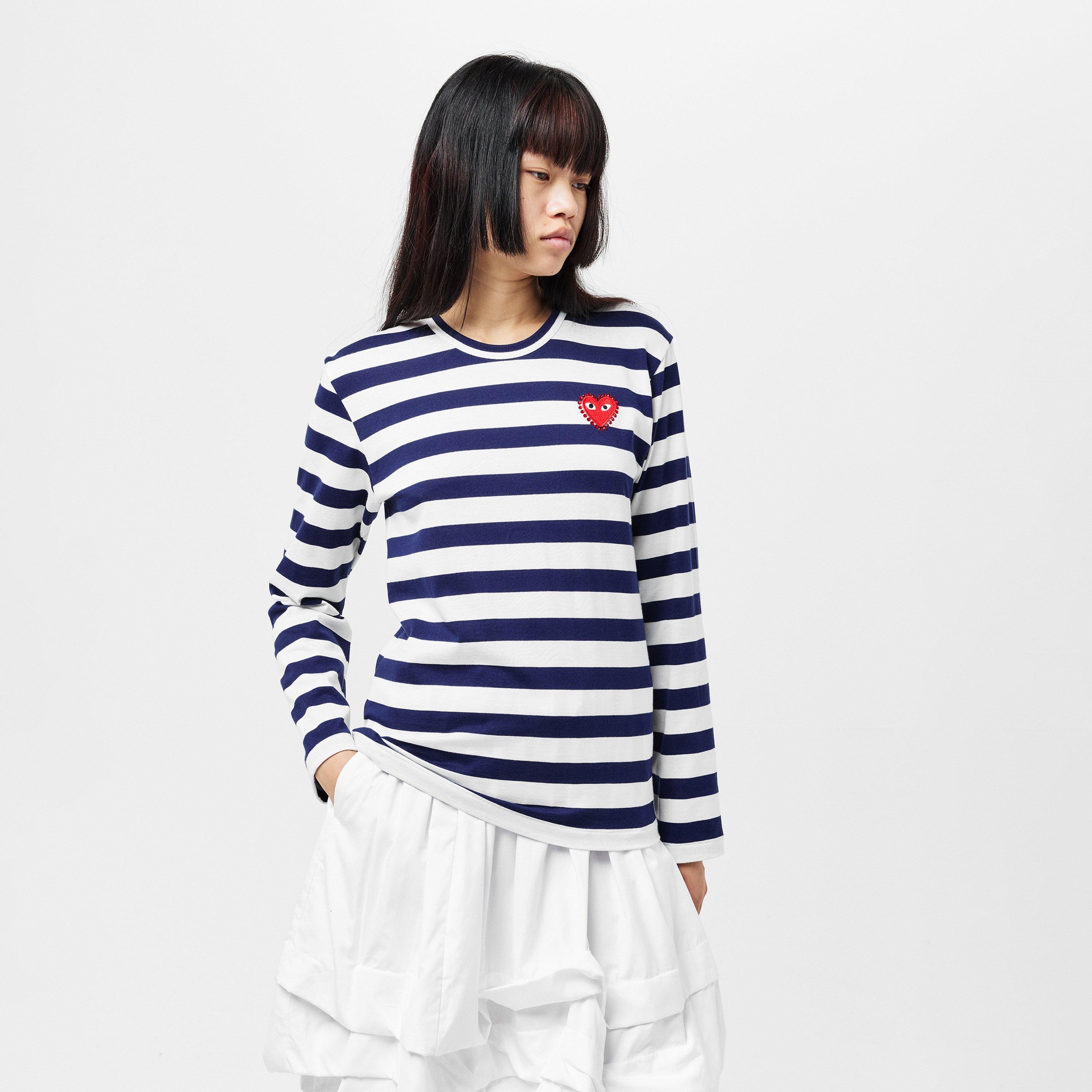 Blue/Wht - Comme des Garcons PLAY - Women's Long-Sleeve T-Shirt - 3