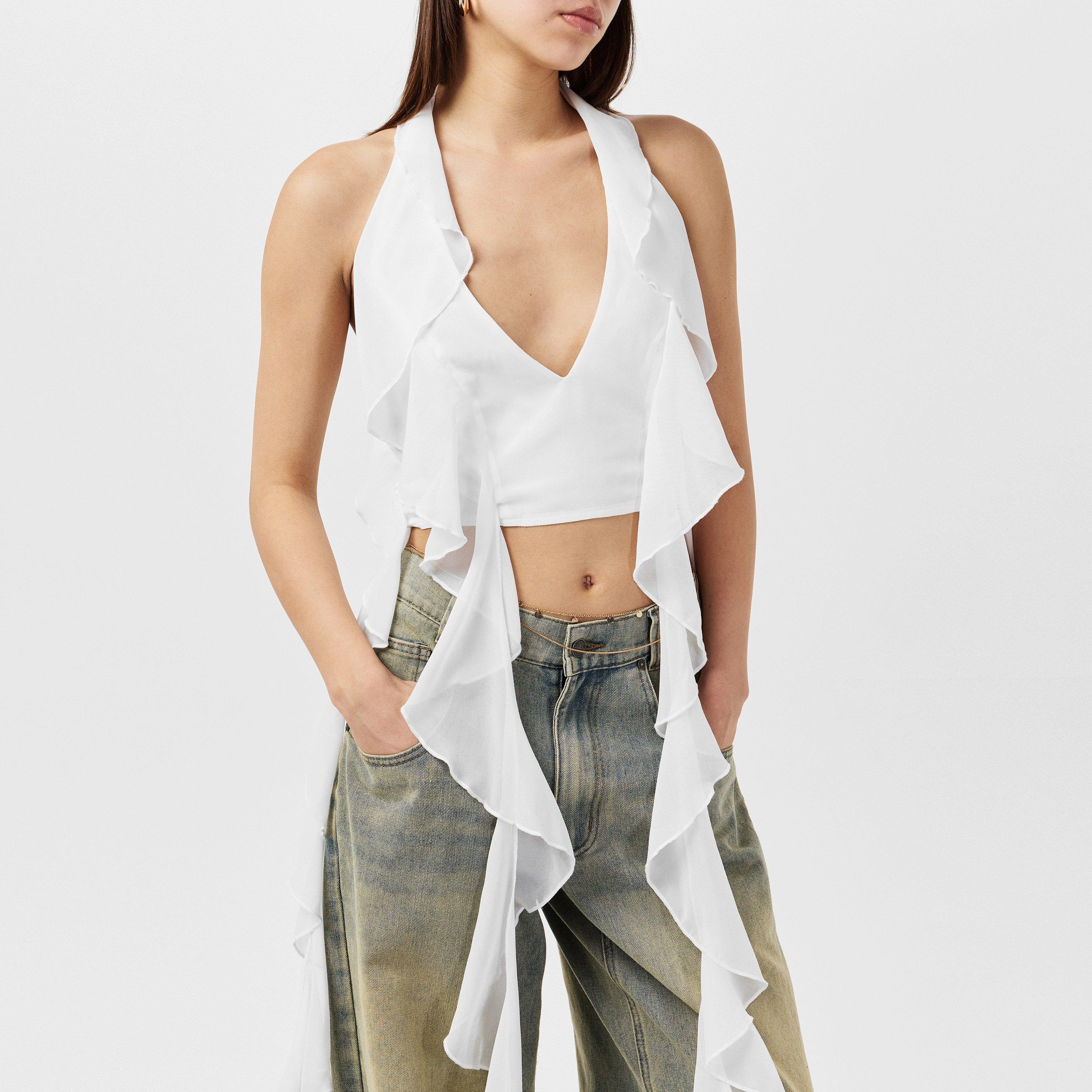 Branco - Missy Empire - Halter Frill Detail Top - 3