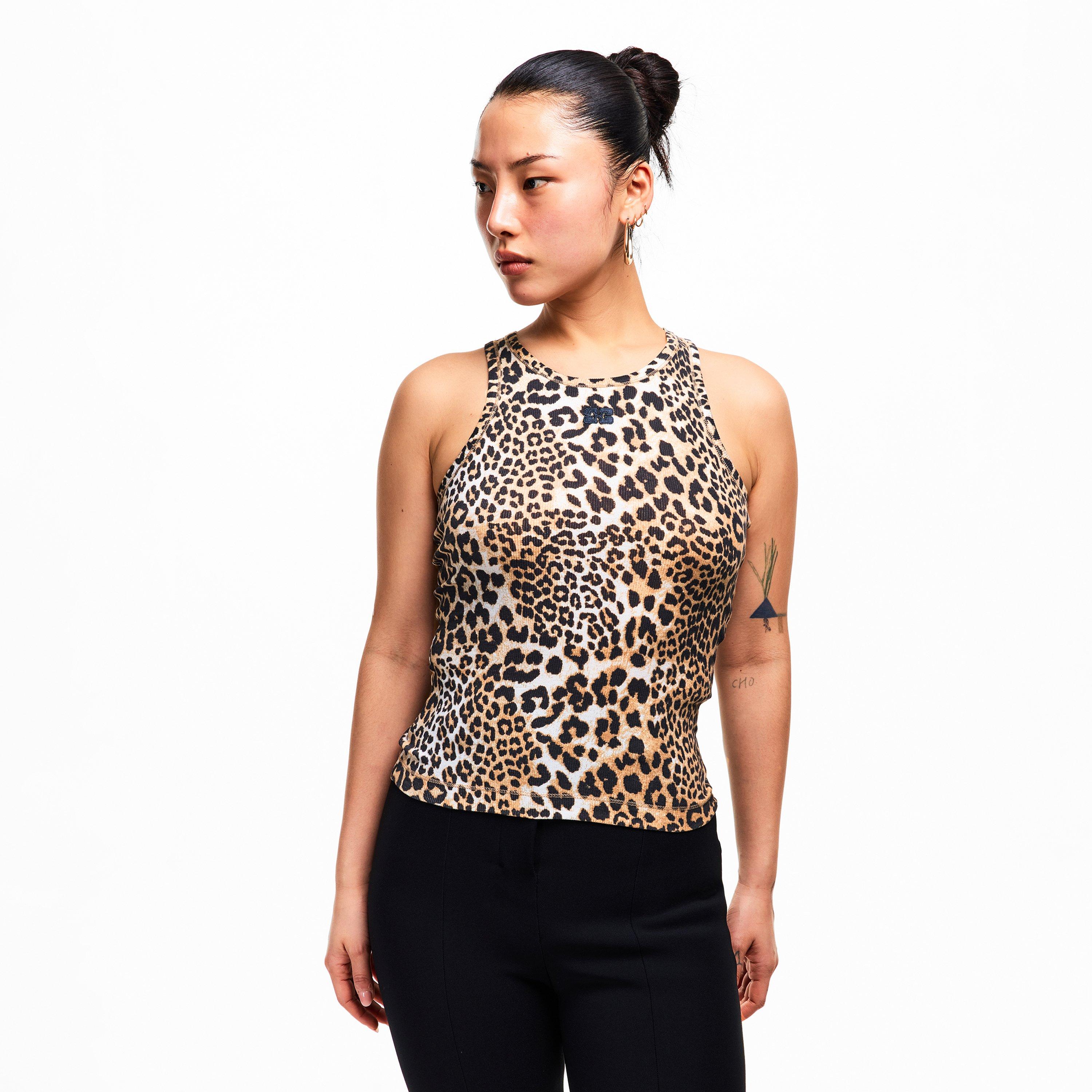 Leopard - Ganni - Women's Cotton Racerback Vest - 3