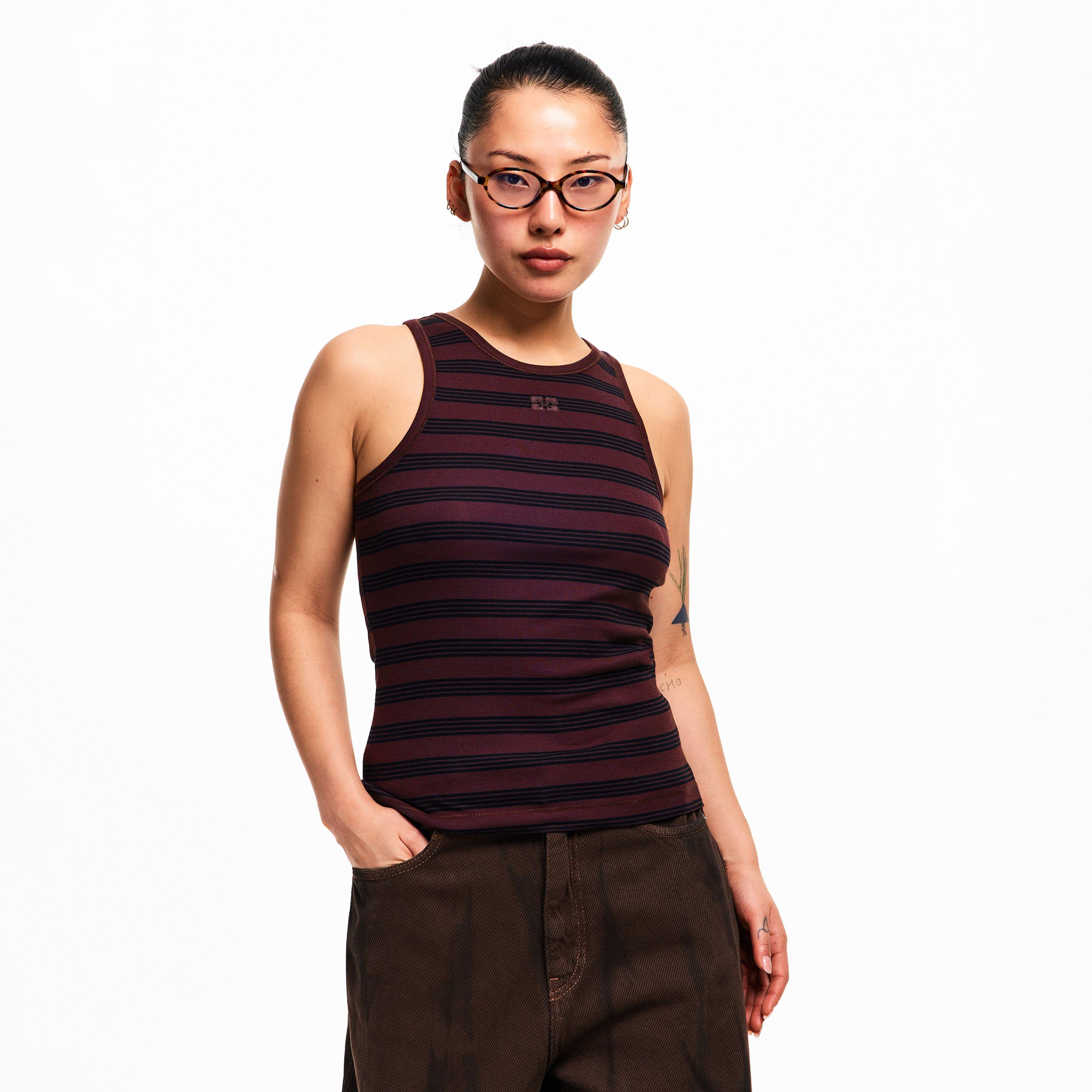 Chocolate Plum - Ganni - Women's Cotton Racerback Vest - 3