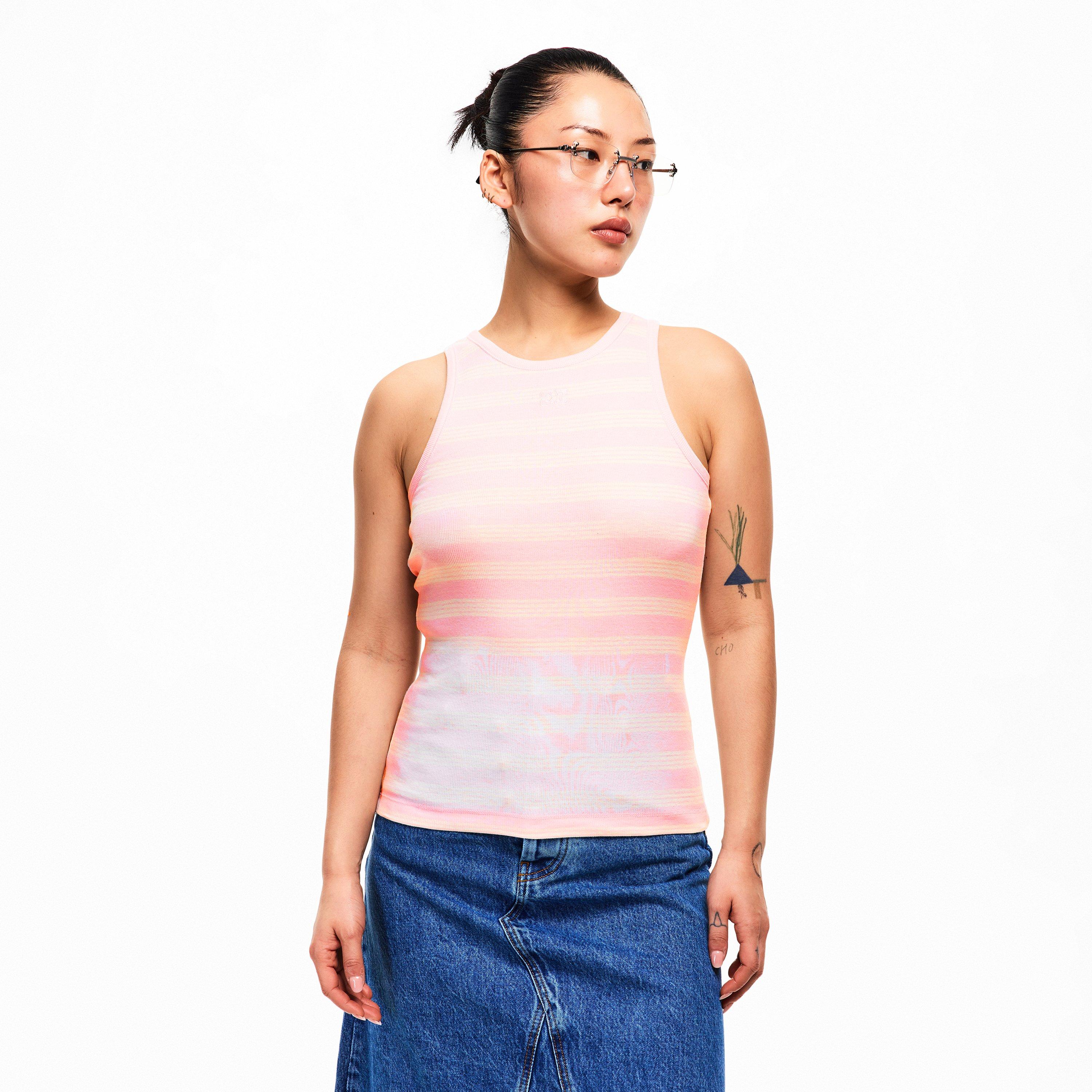 Chalk Pink - Ganni - Women's Cotton Racerback Vest - 3