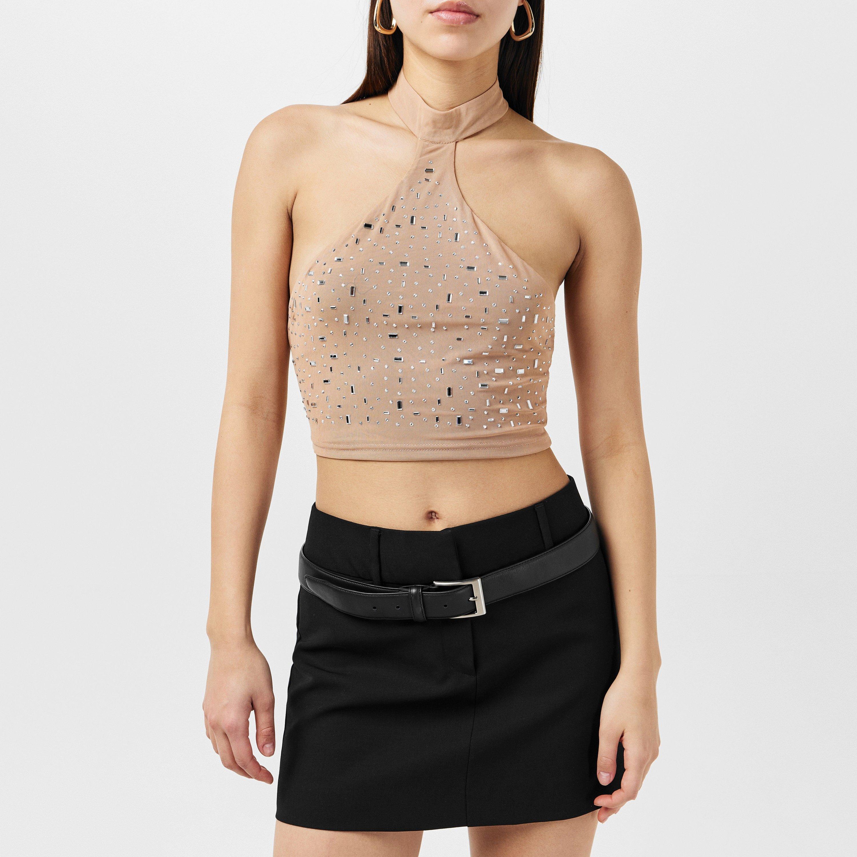 Nude - Missy Empire - Rhinestone Embellished Halter Top - 3