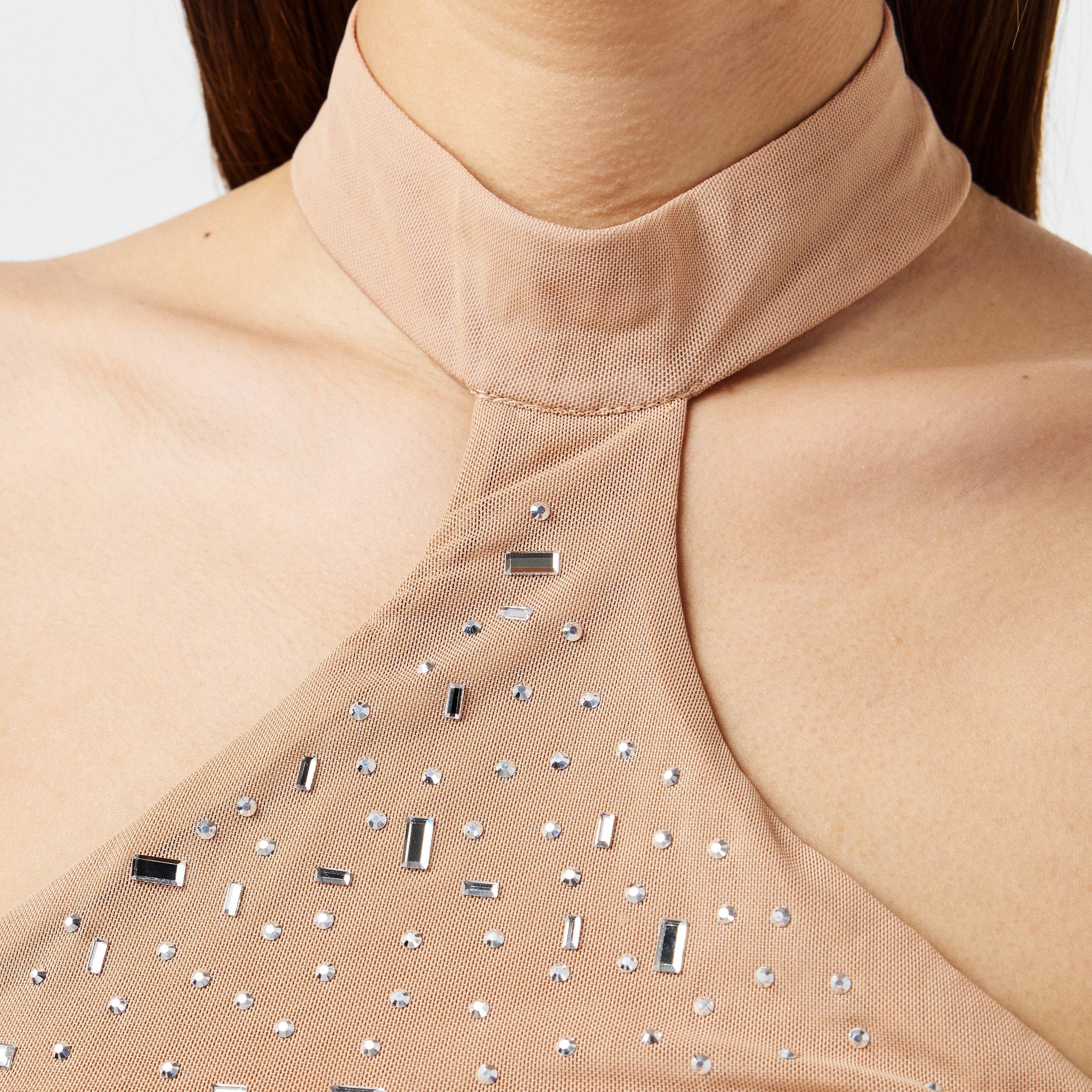 Nude - Missy Empire - Rhinestone Embellished Halter Top - 5