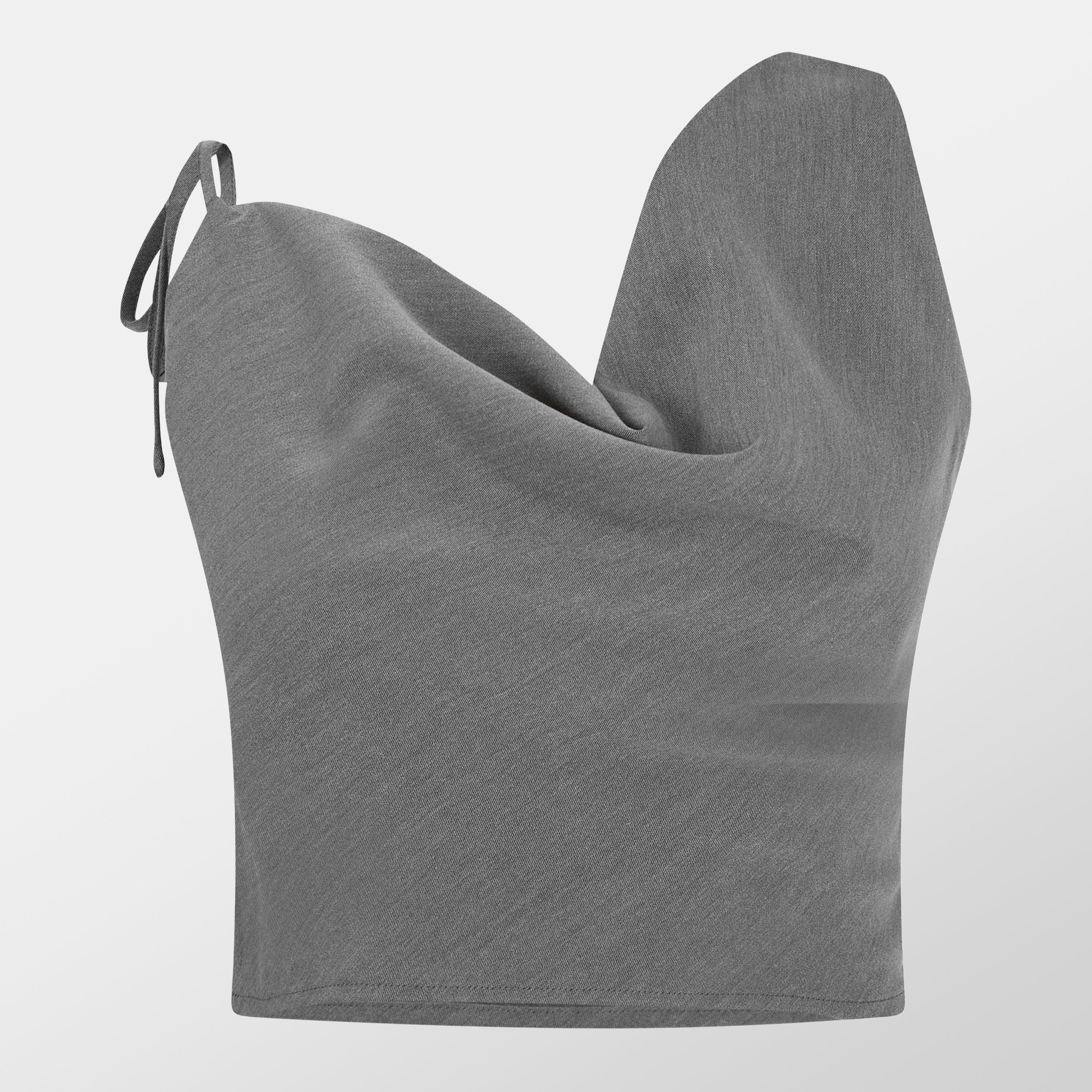 Grey - Missy Empire - Asymmetric Cowl Neck Top Womens - 1