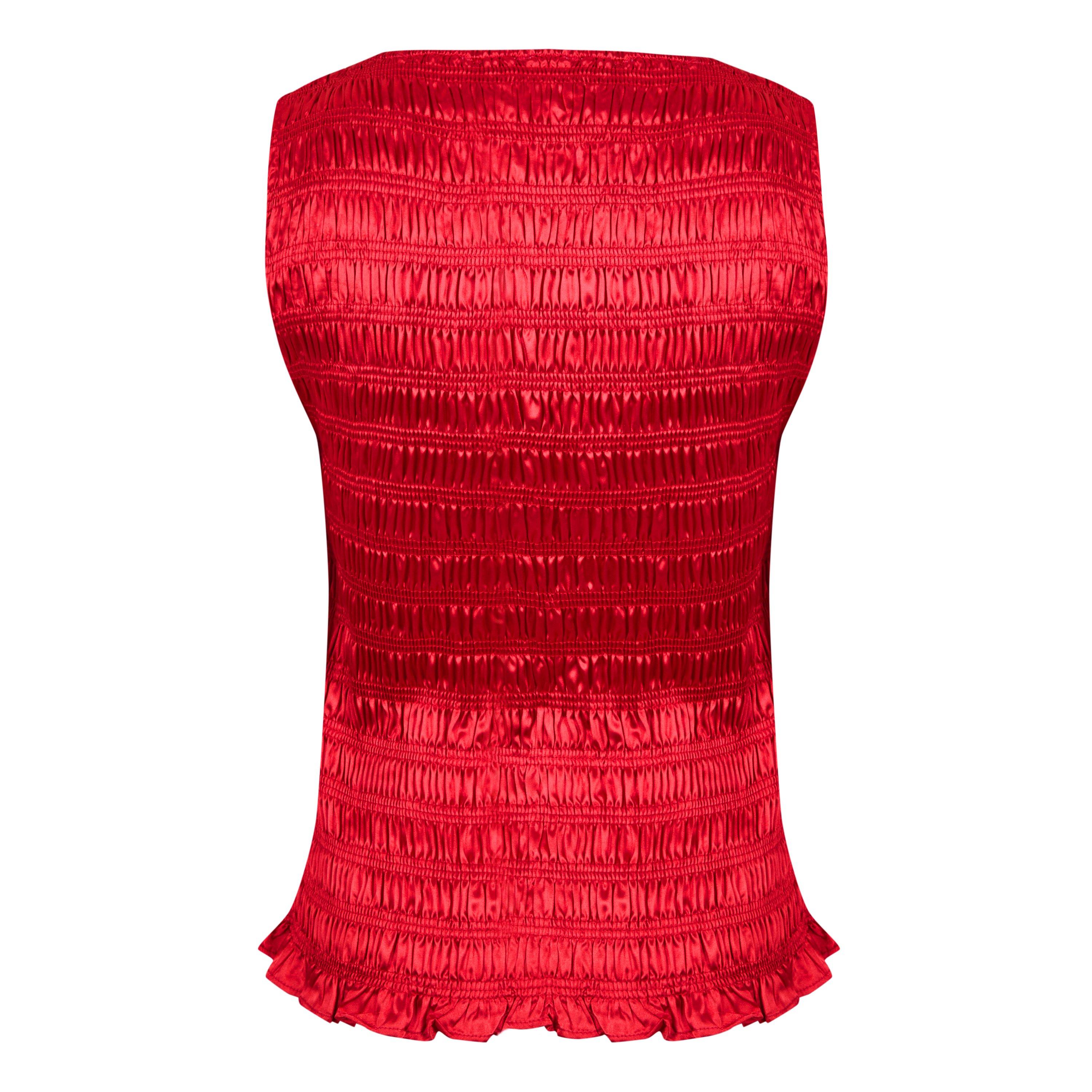 Red - AmyLynn - Shirred Satin Tank Top - 2