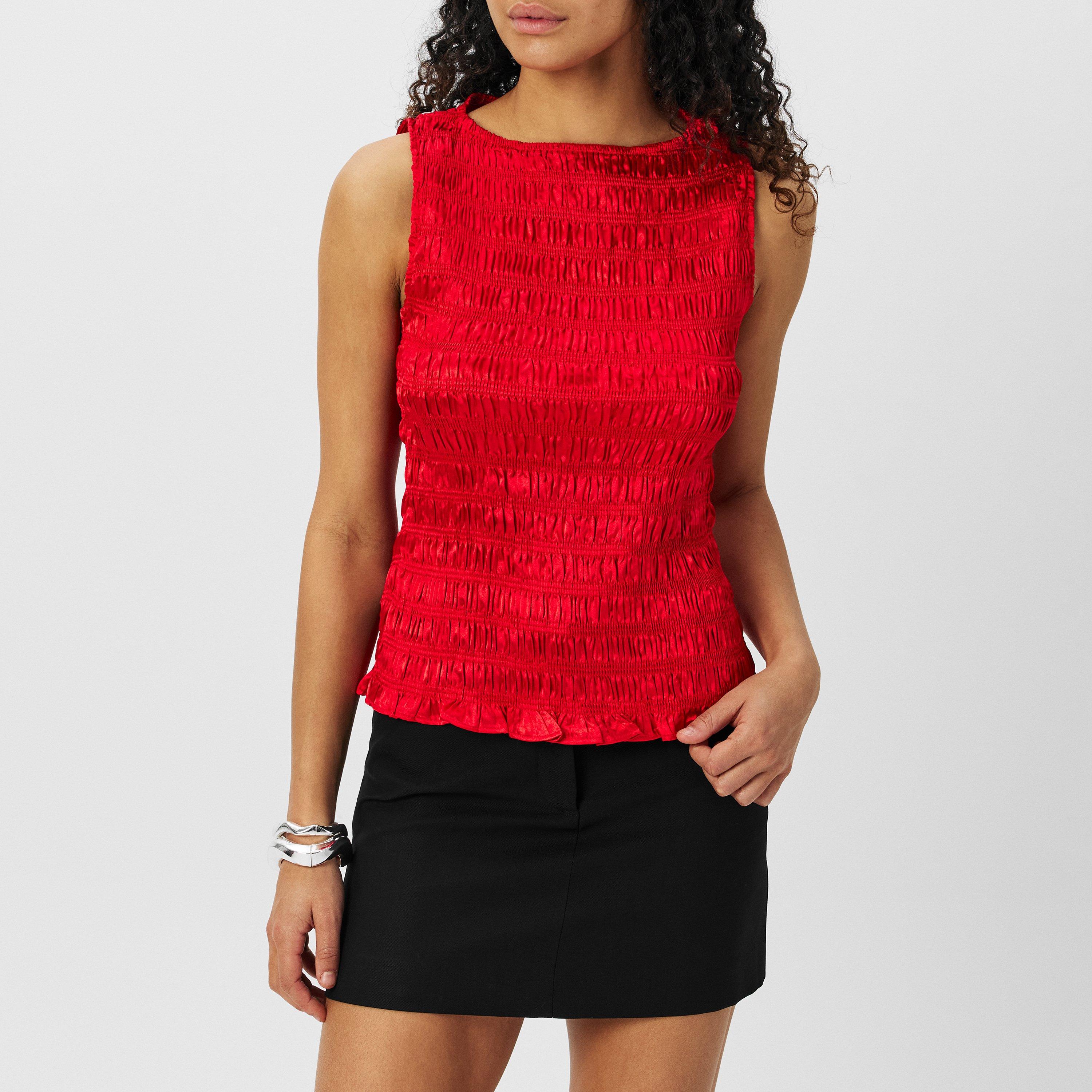 Red - AmyLynn - Shirred Satin Tank Top - 3
