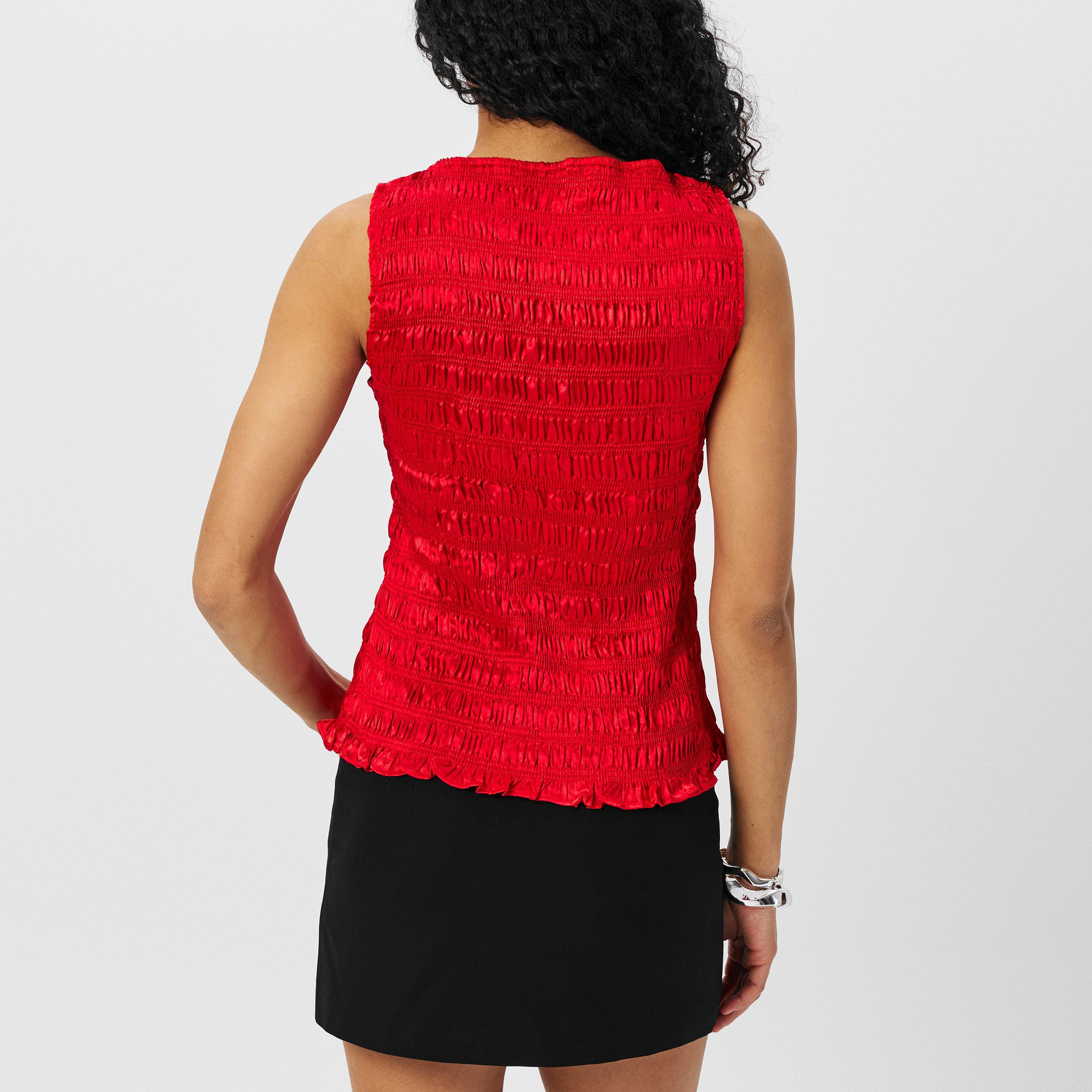 Red - AmyLynn - Shirred Satin Tank Top - 4