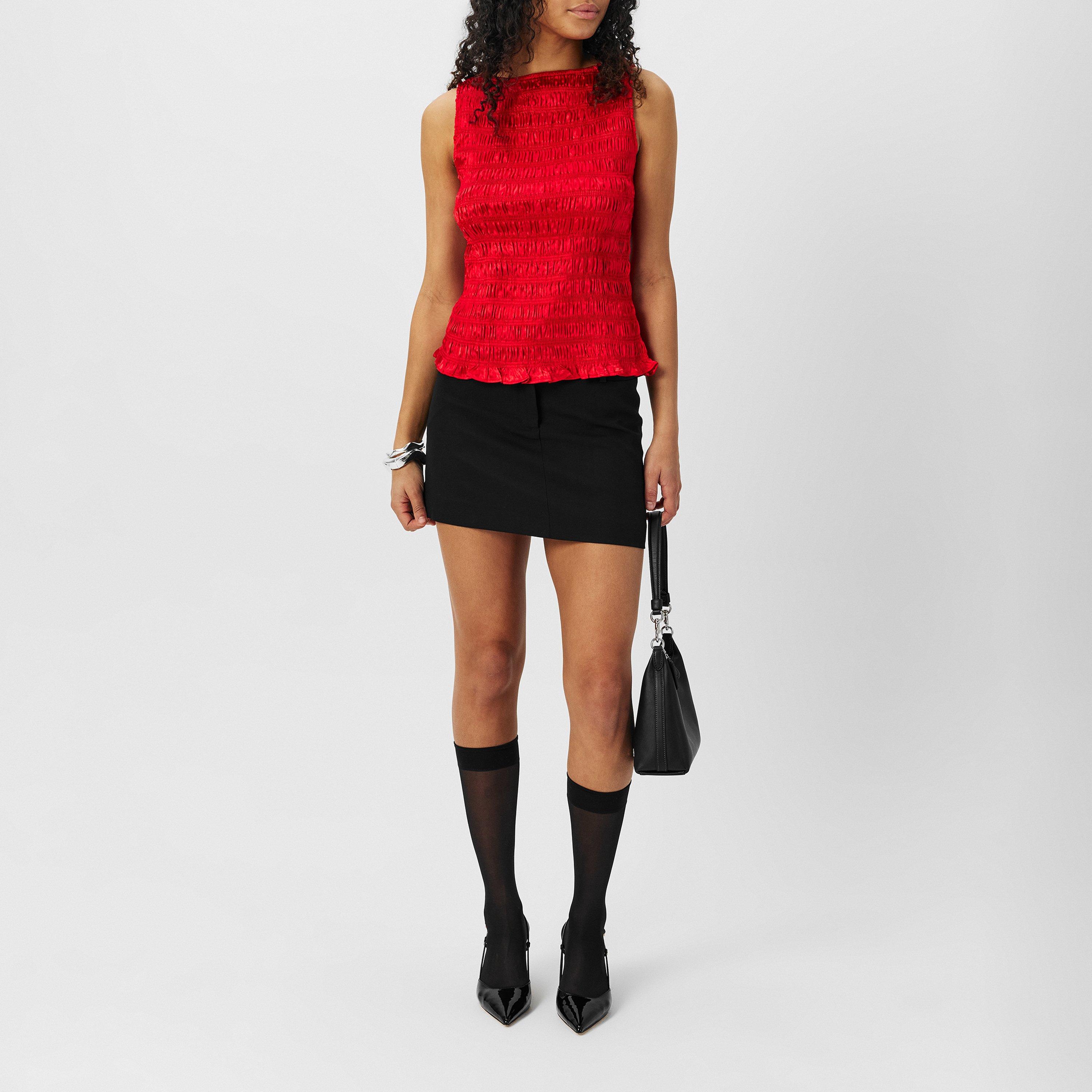 Red - AmyLynn - Shirred Satin Tank Top - 6