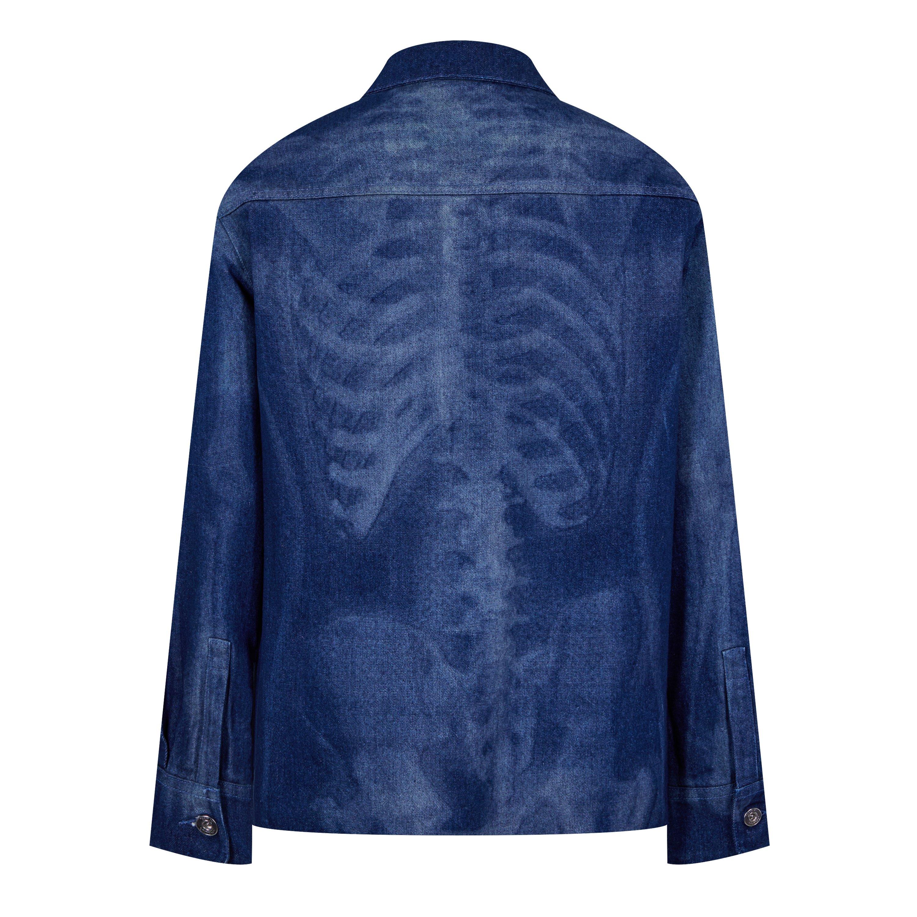 Azul/Preto - Off White - Men's Motif Denim Shirt, Bold Skeleton Design - 2