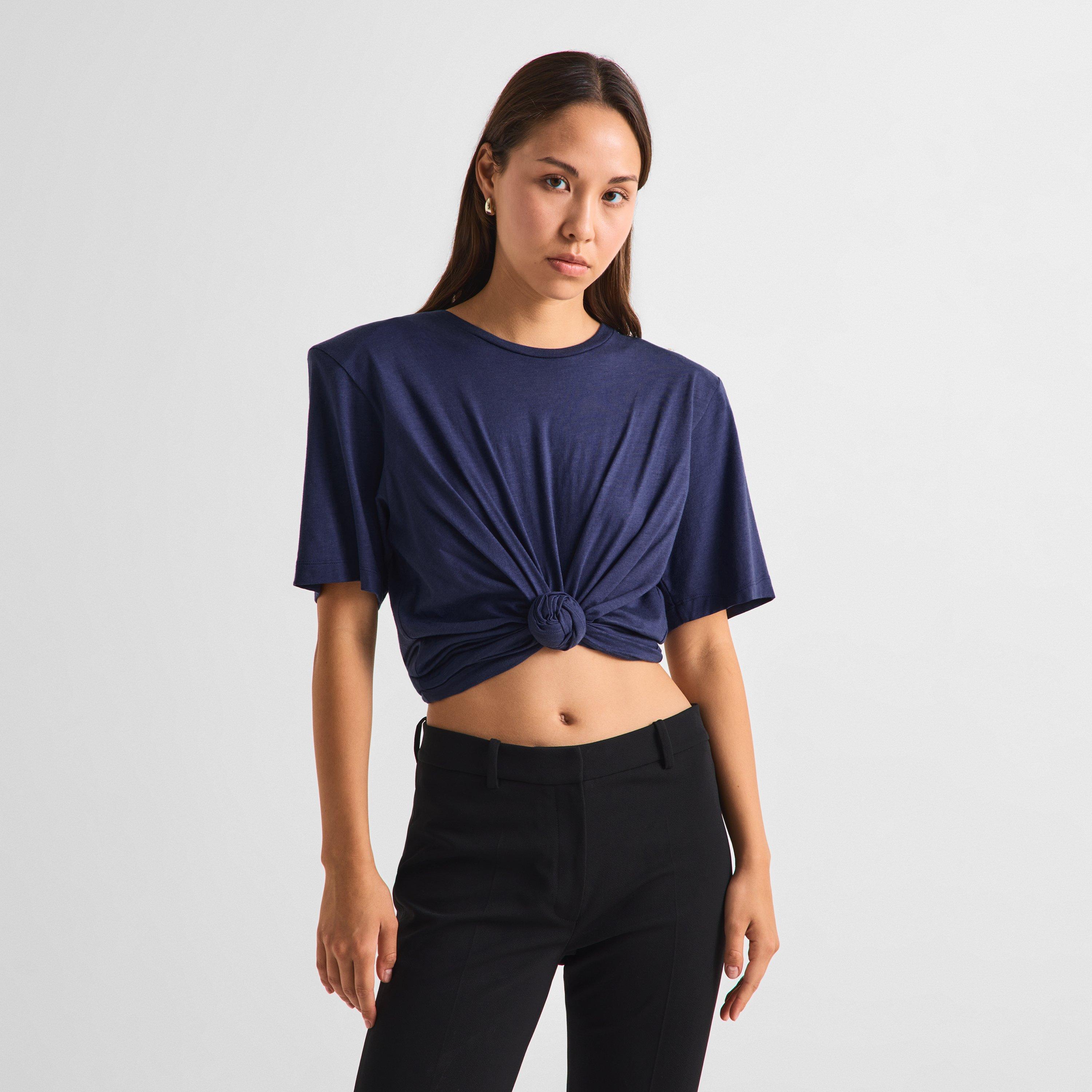 Navy - Magda Butrym - Women's 02 Cotton Short-Sleeve Cropped T-Shirt - 3