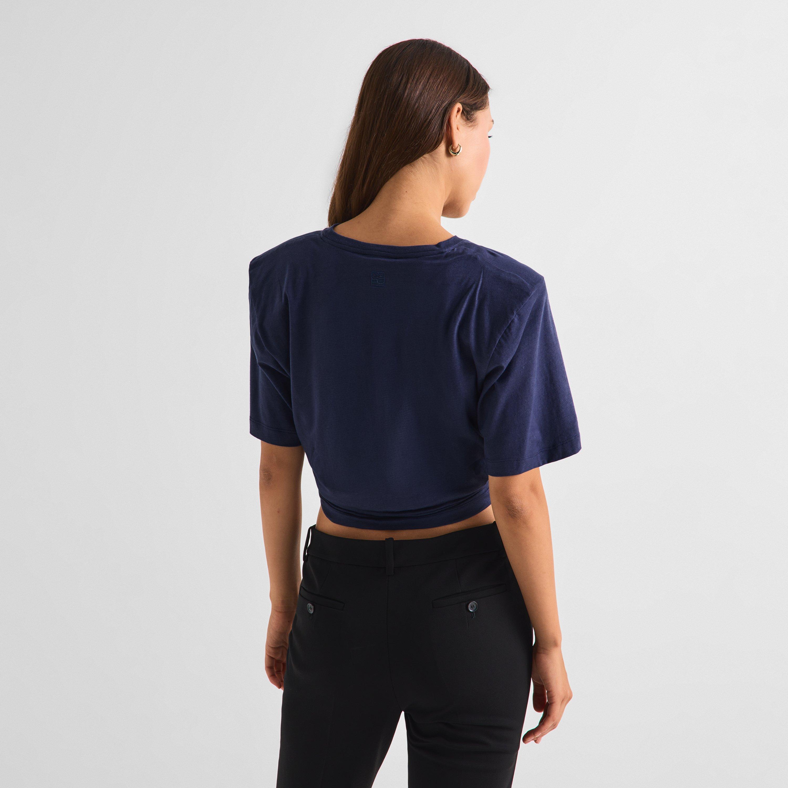 Navy - Magda Butrym - Women's 02 Cotton Short-Sleeve Cropped T-Shirt - 4
