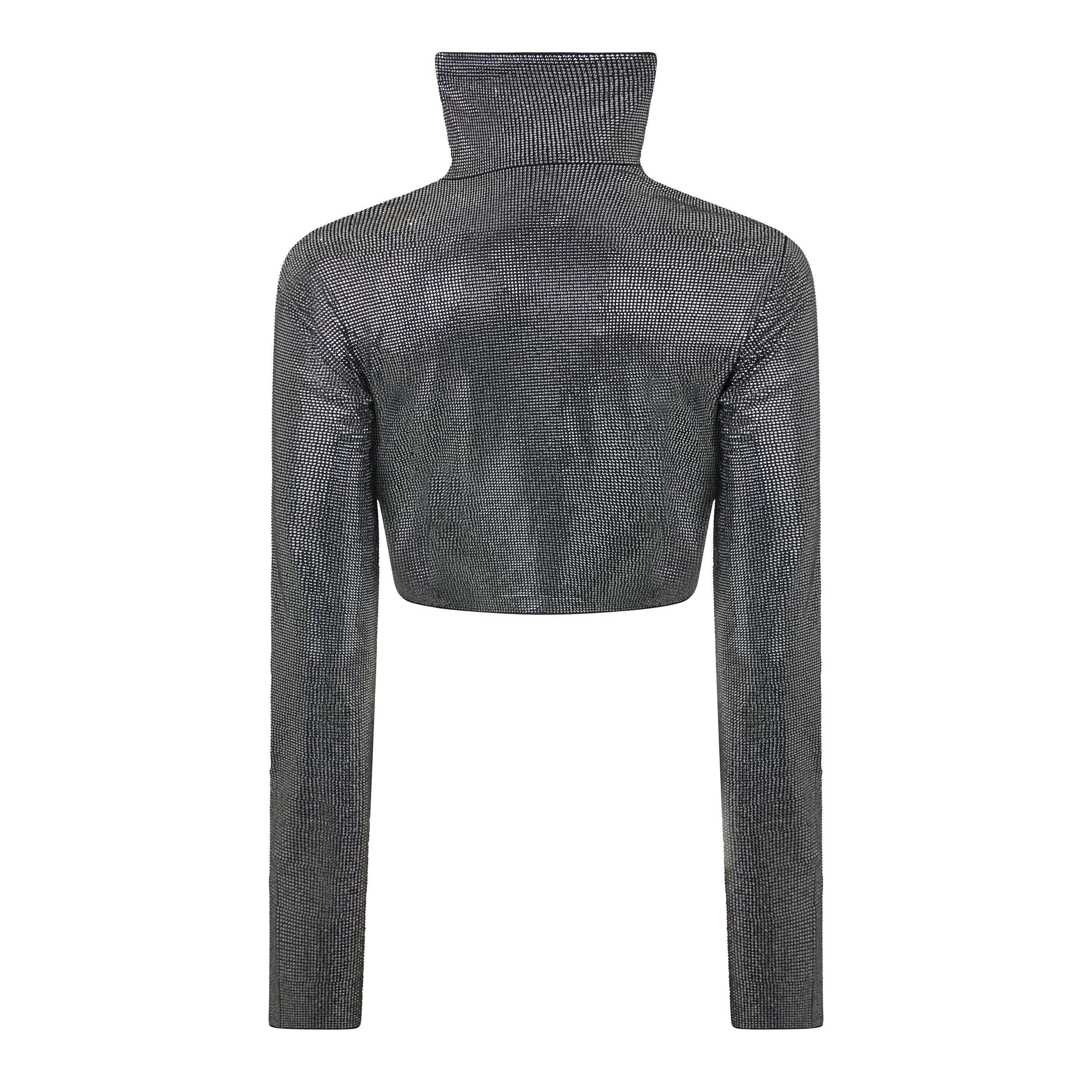 Black - Off White - Women's Cropped Long-sleeve Tee - 2