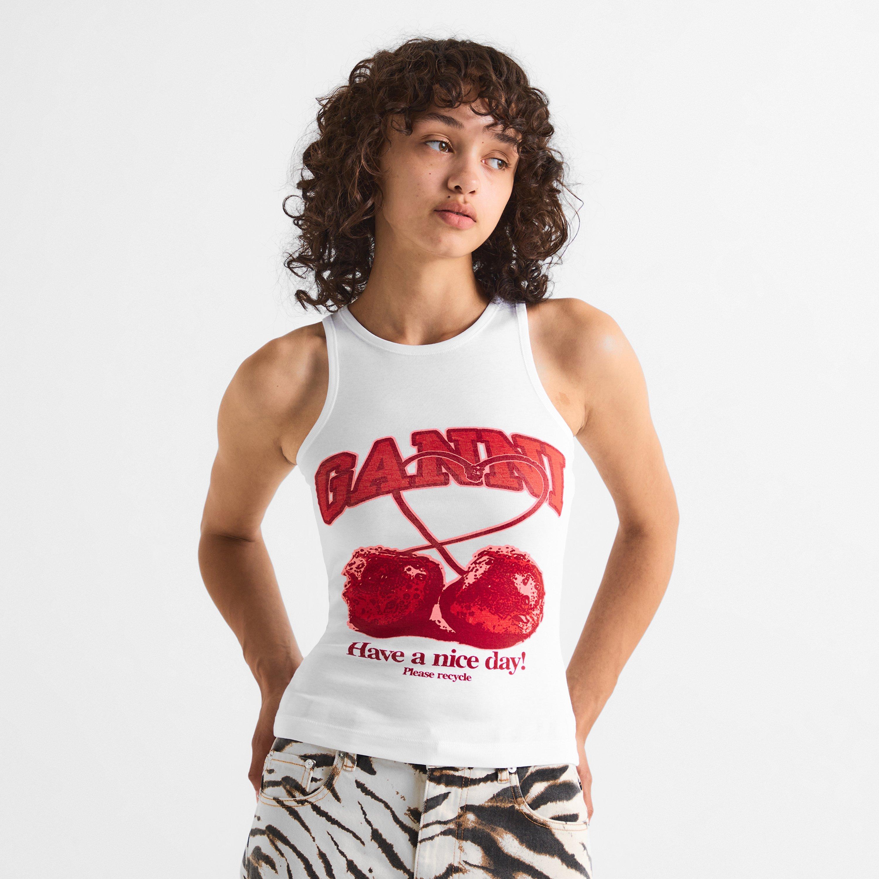 White - Ganni - Women's Tank Cherry Vest - 3