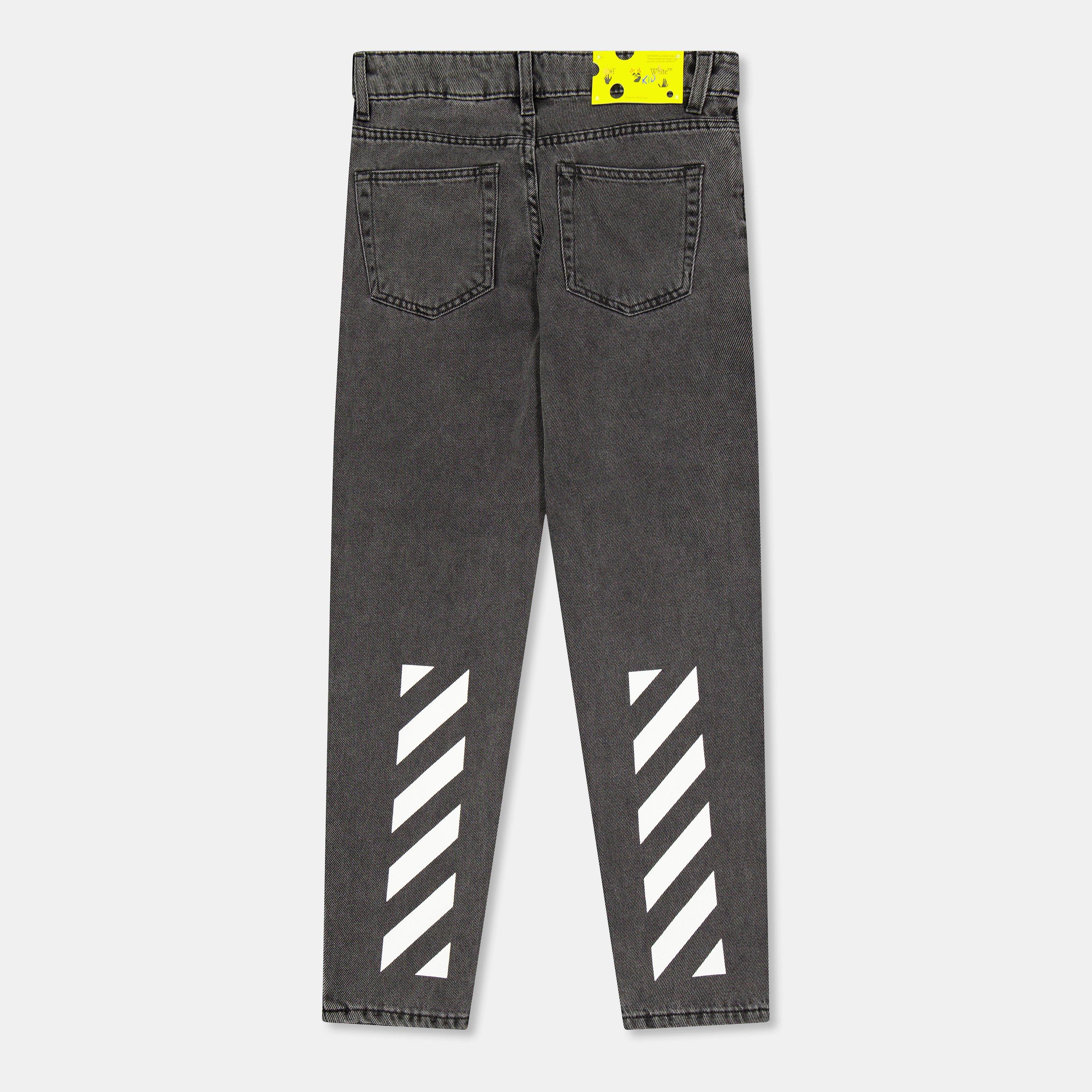 Dark Grey/White - Off White - Kids Straight Fit Denim Jeans - 2
