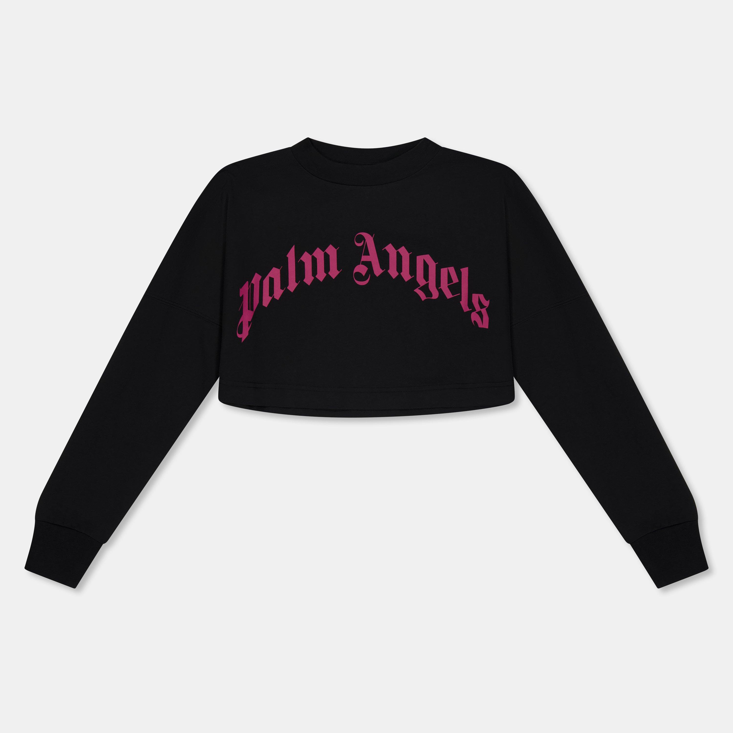Palm Angels Women's Cropped Logo Long Sleeve T-Shirt - Blk/Fscha - 10 (S)