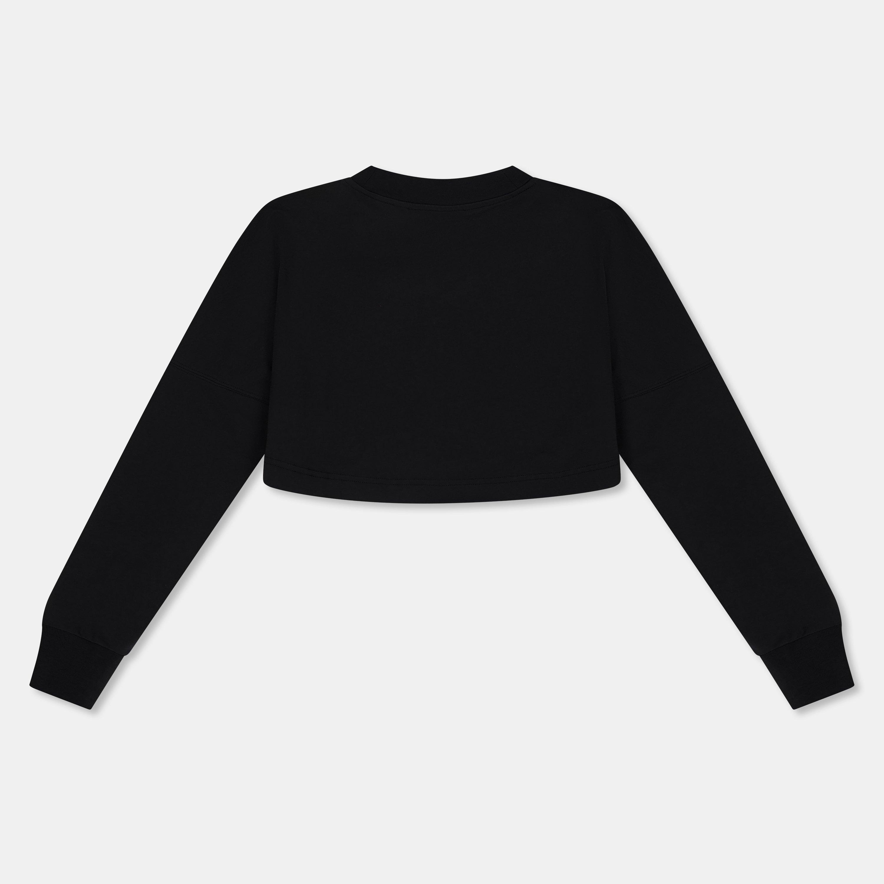 Blk/Fscha - Palm Angels - Women's Cropped Logo Long-Sleeve T-Shirt - 2