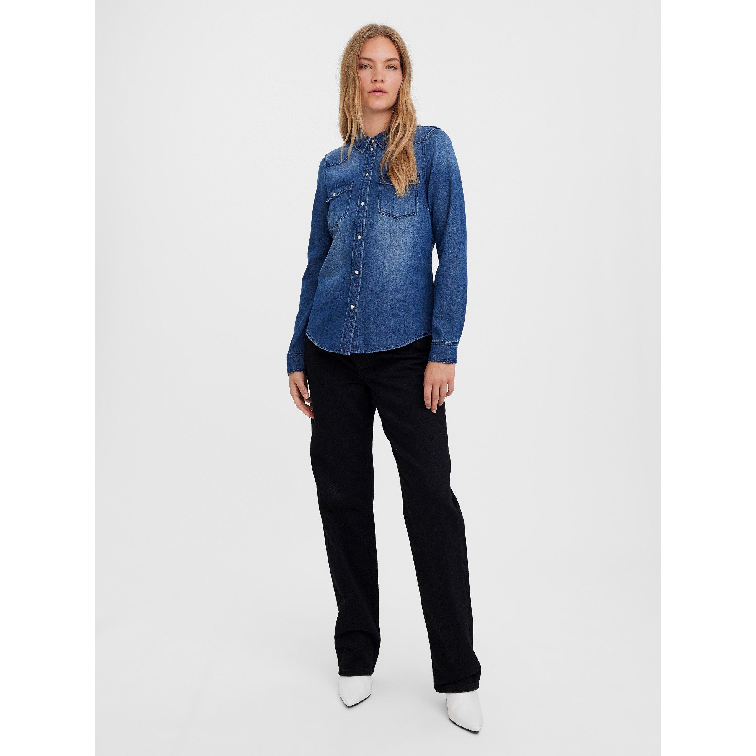Denim blu medio - Vero Moda - Women's Maria Long-Sleeve Denim Shirt - 2