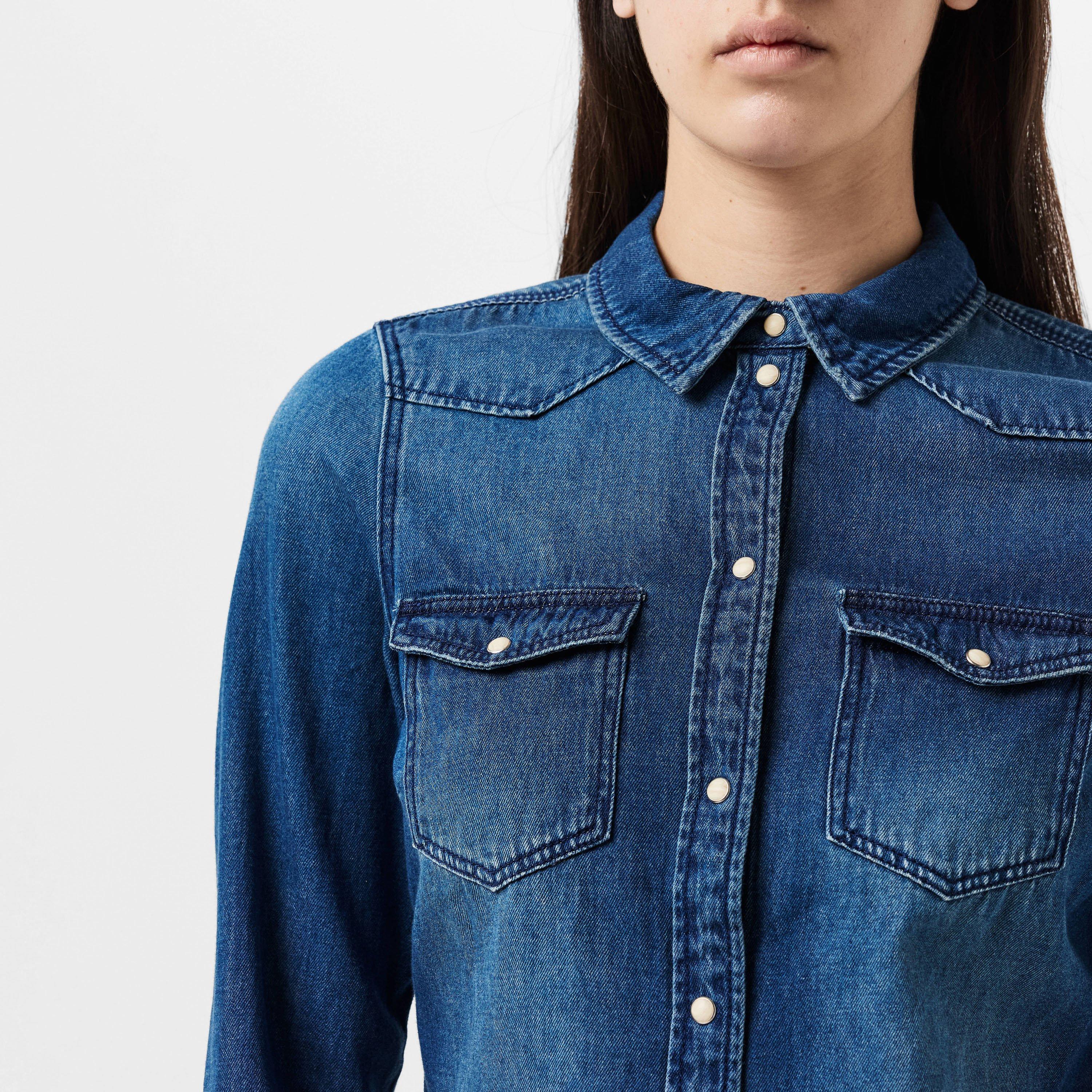 Denim blu medio - Vero Moda - Women's Maria Long-Sleeve Denim Shirt - 5
