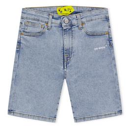 Off White Helvetica Denim Shorts Juniors