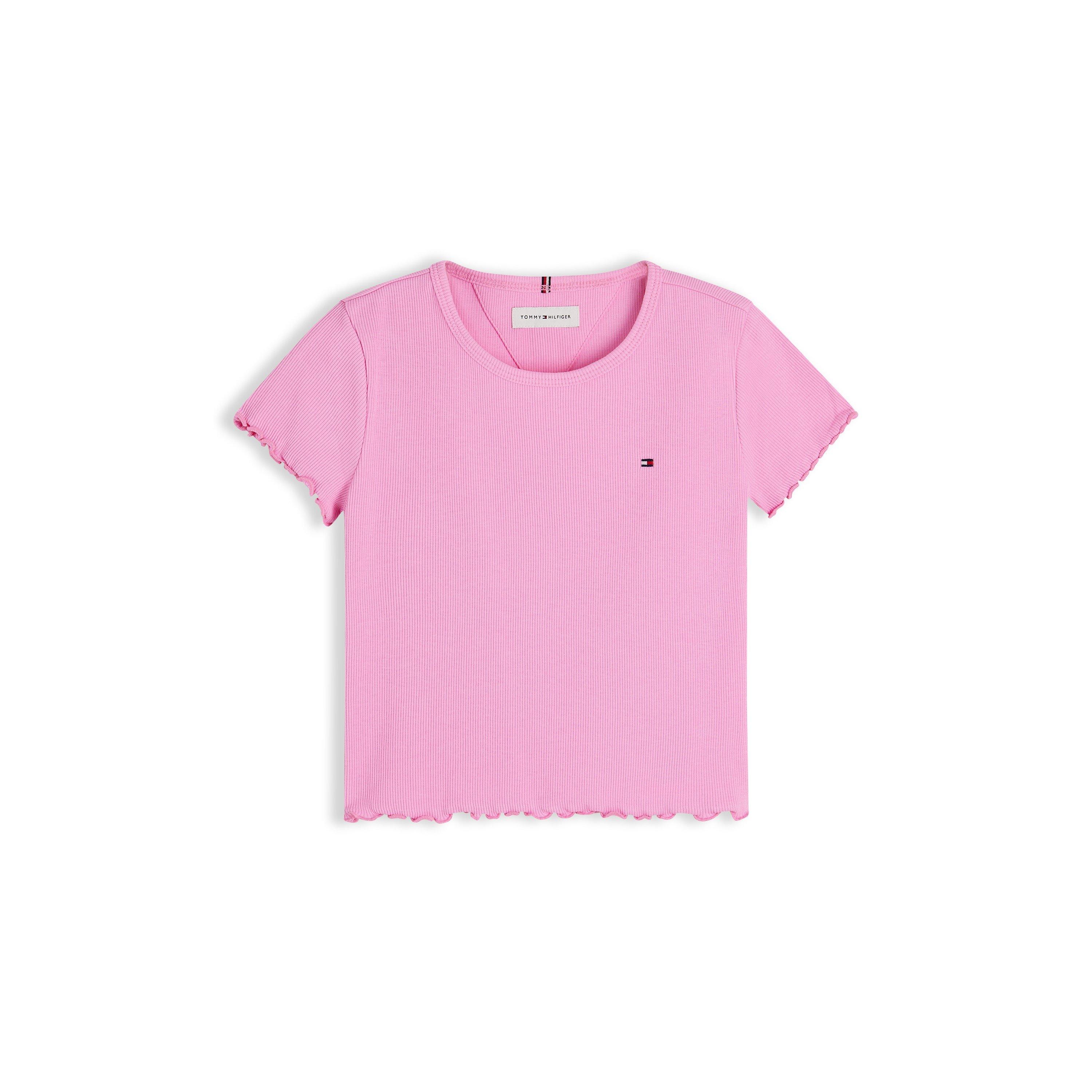 Tommy Hilfiger Girls Essential Rib Top Ss - Pink Daisy Tou - 10Y
