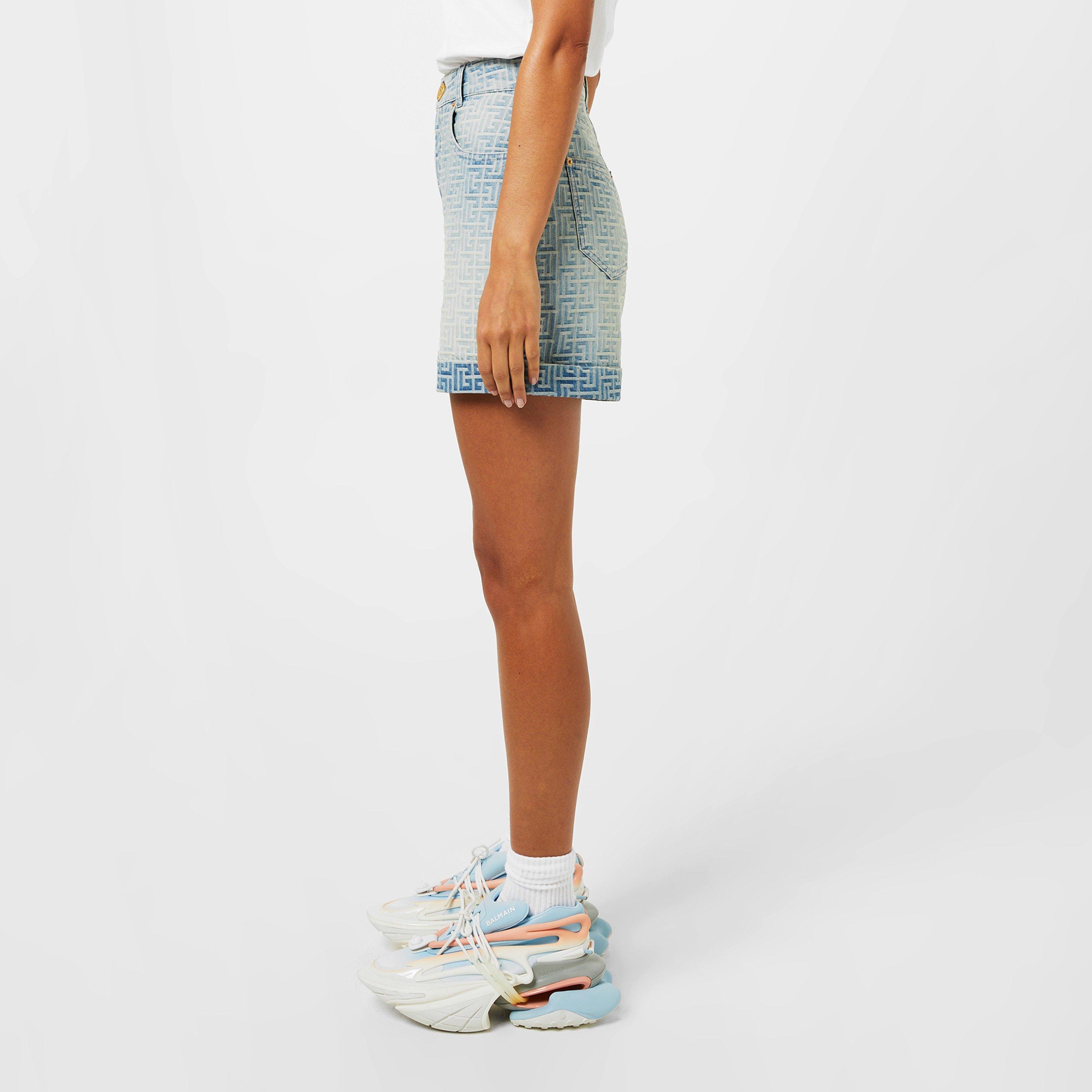 BLEU JEAN - Balmain - Monogram Denim Shorts - 2