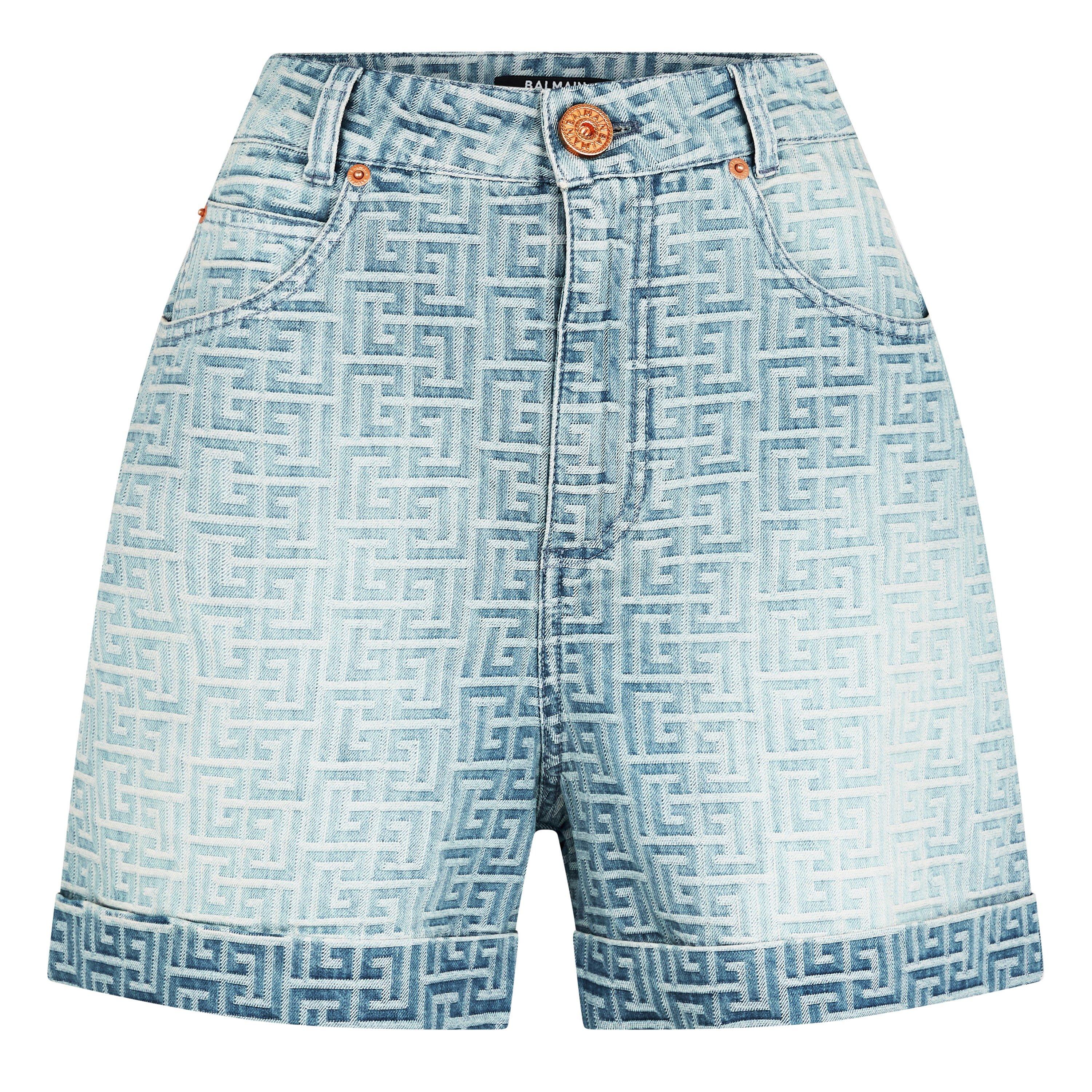 BLEU JEAN - Balmain - Monogram Denim Shorts - 5