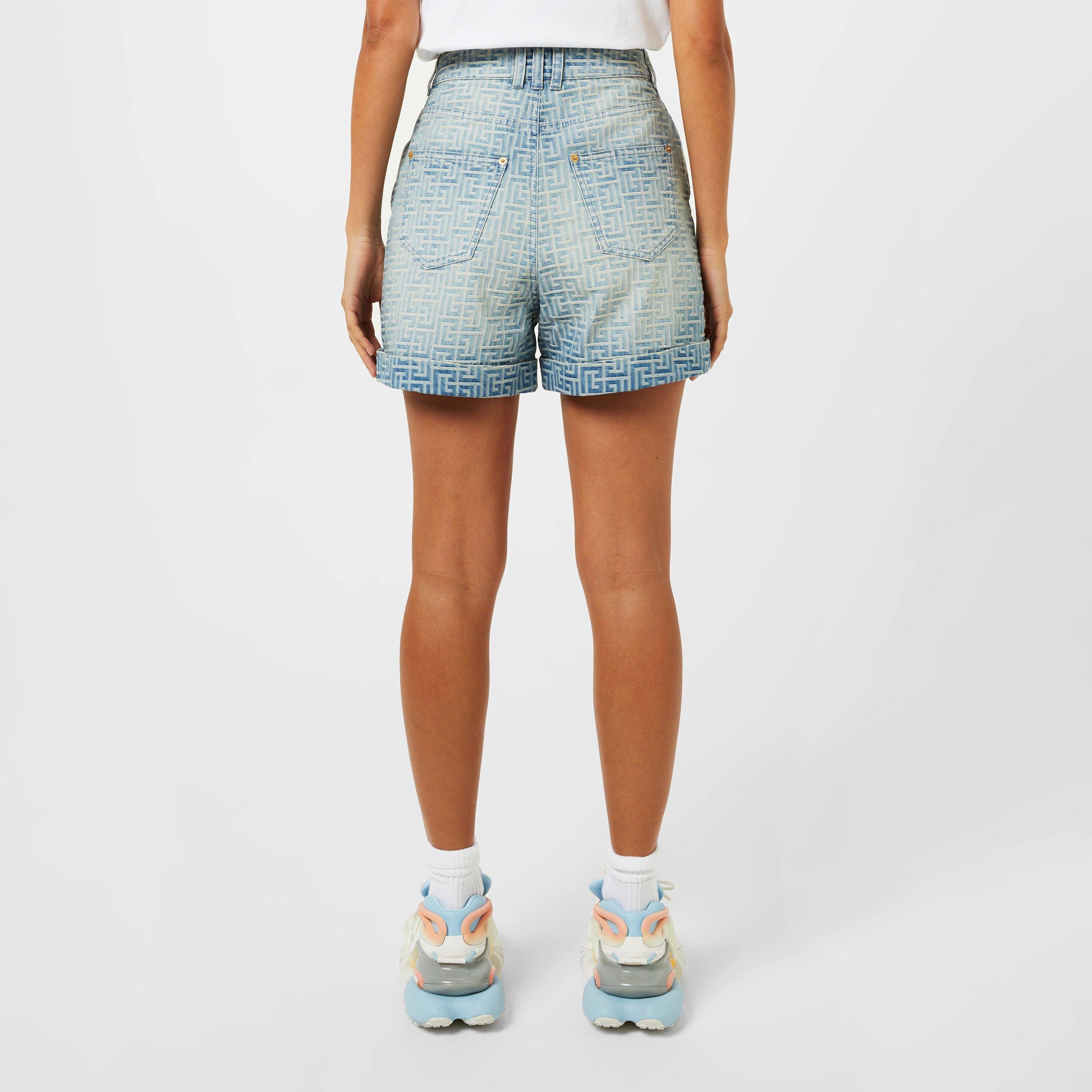 BLEU JEAN - Balmain - Monogram Denim Shorts - 3