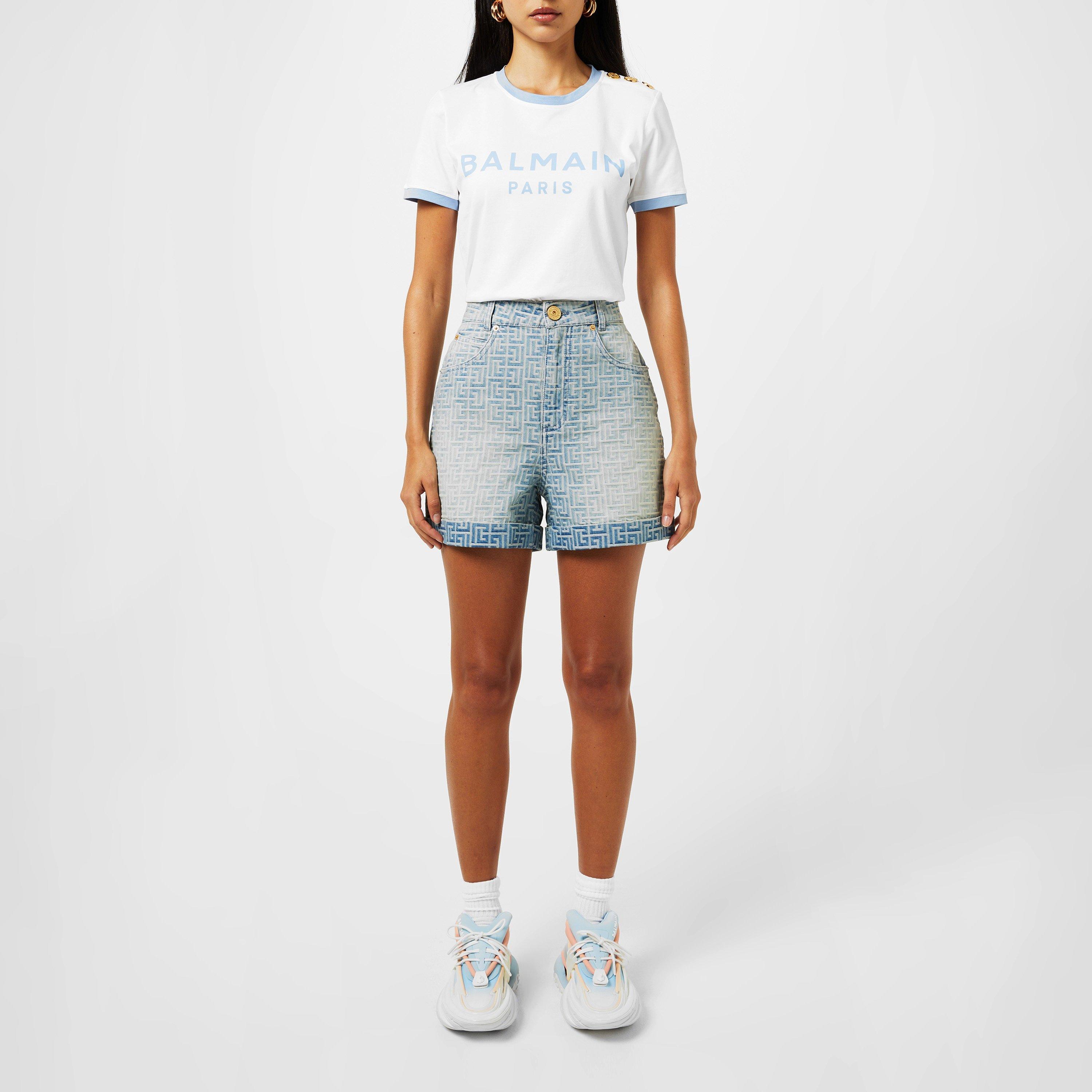 BLEU JEAN - Balmain - Monogram Denim Shorts - 4