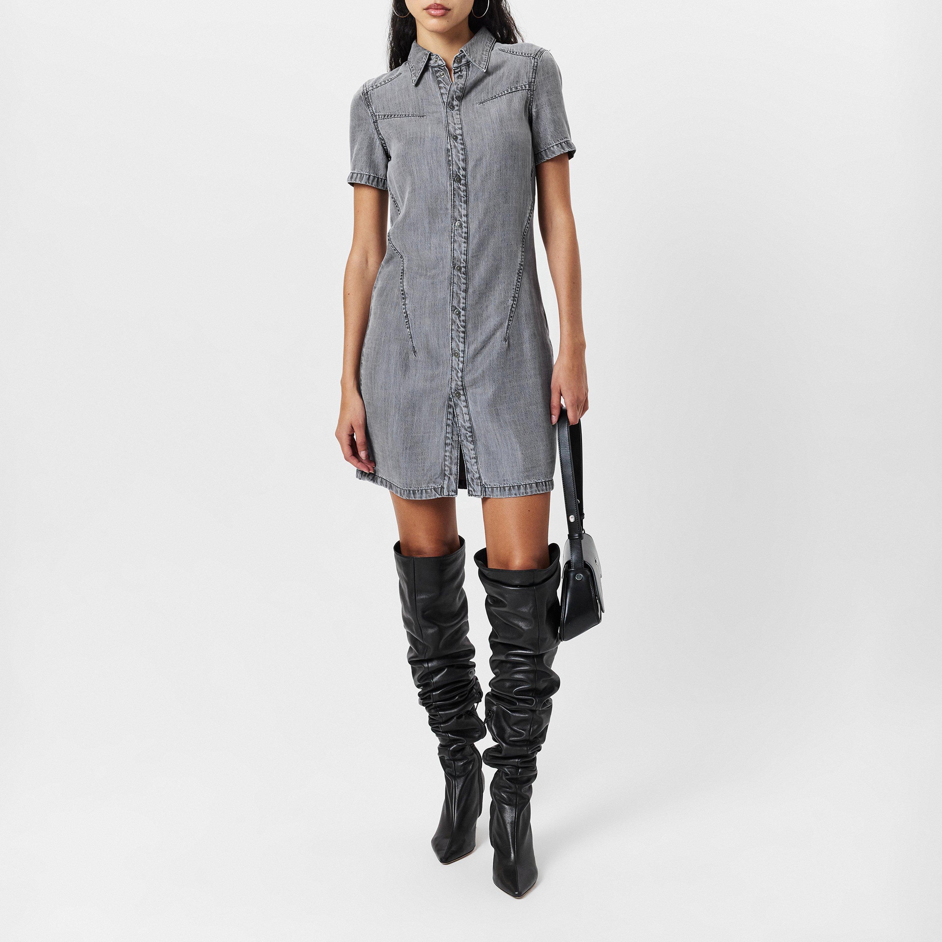 Black/Grey Denm - Diesel - Women's Short-Sleeve Dress Shirt - 6