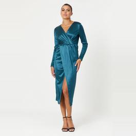 Be You Ladies Stretch Satin Wrap Dress