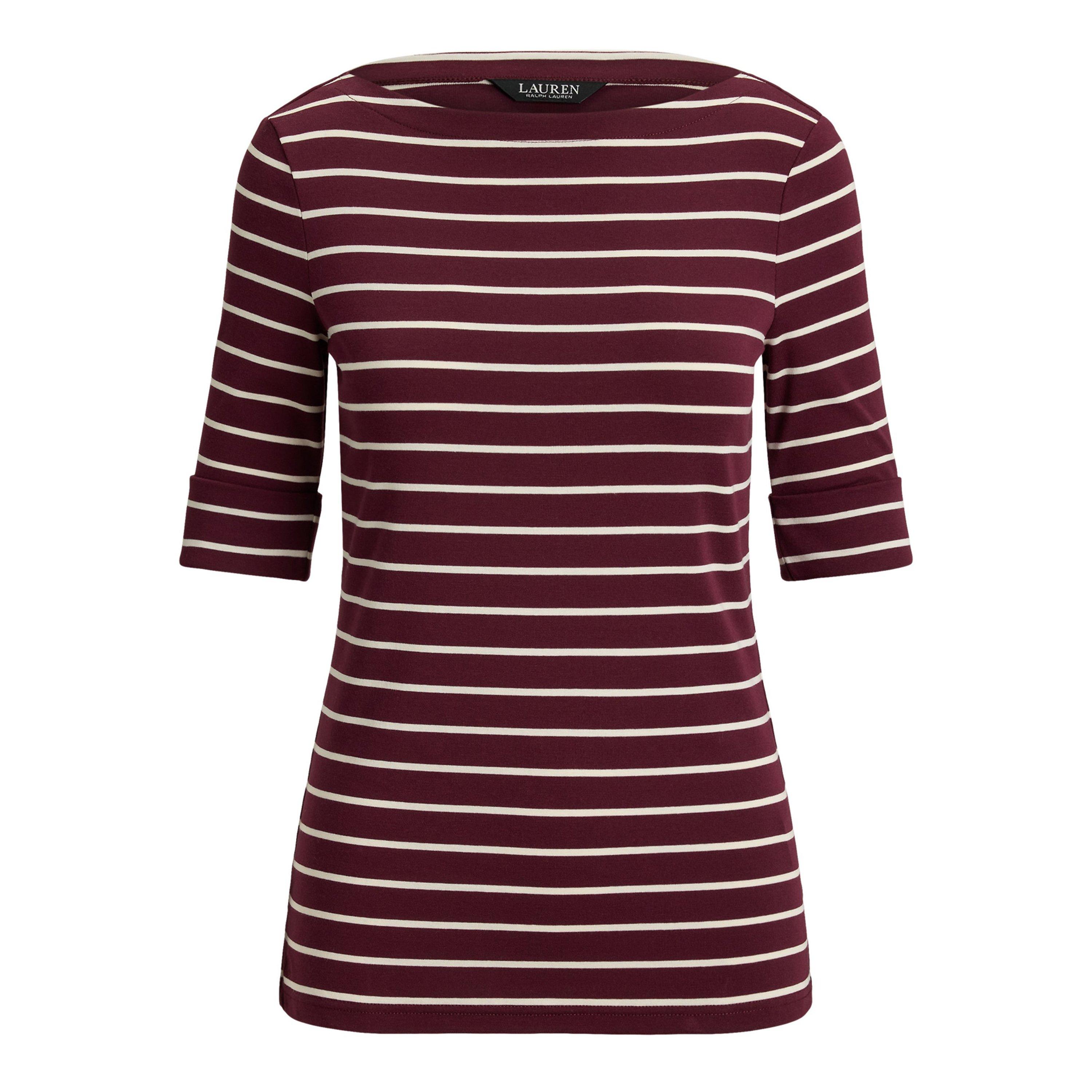 Dk Garnet/Crm - Lauren by Ralph Lauren - Women's Judy Long Sleeve T-Shirt - 1