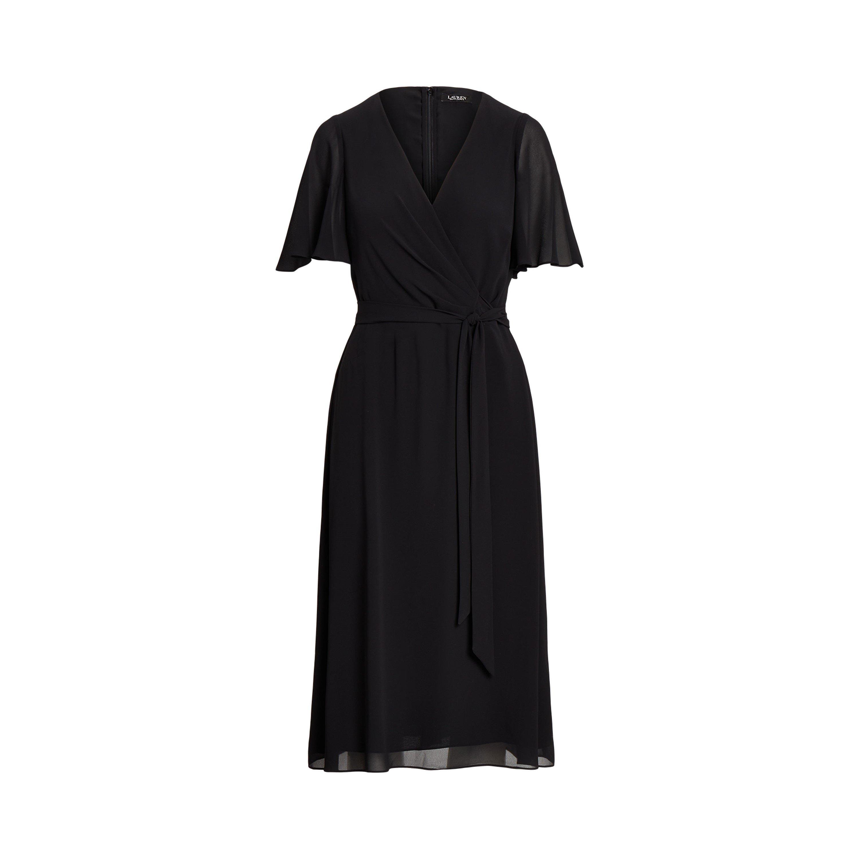 Lauren By Ralph Lauren Women's Black Belted Georgette Dress - 8 (XS)