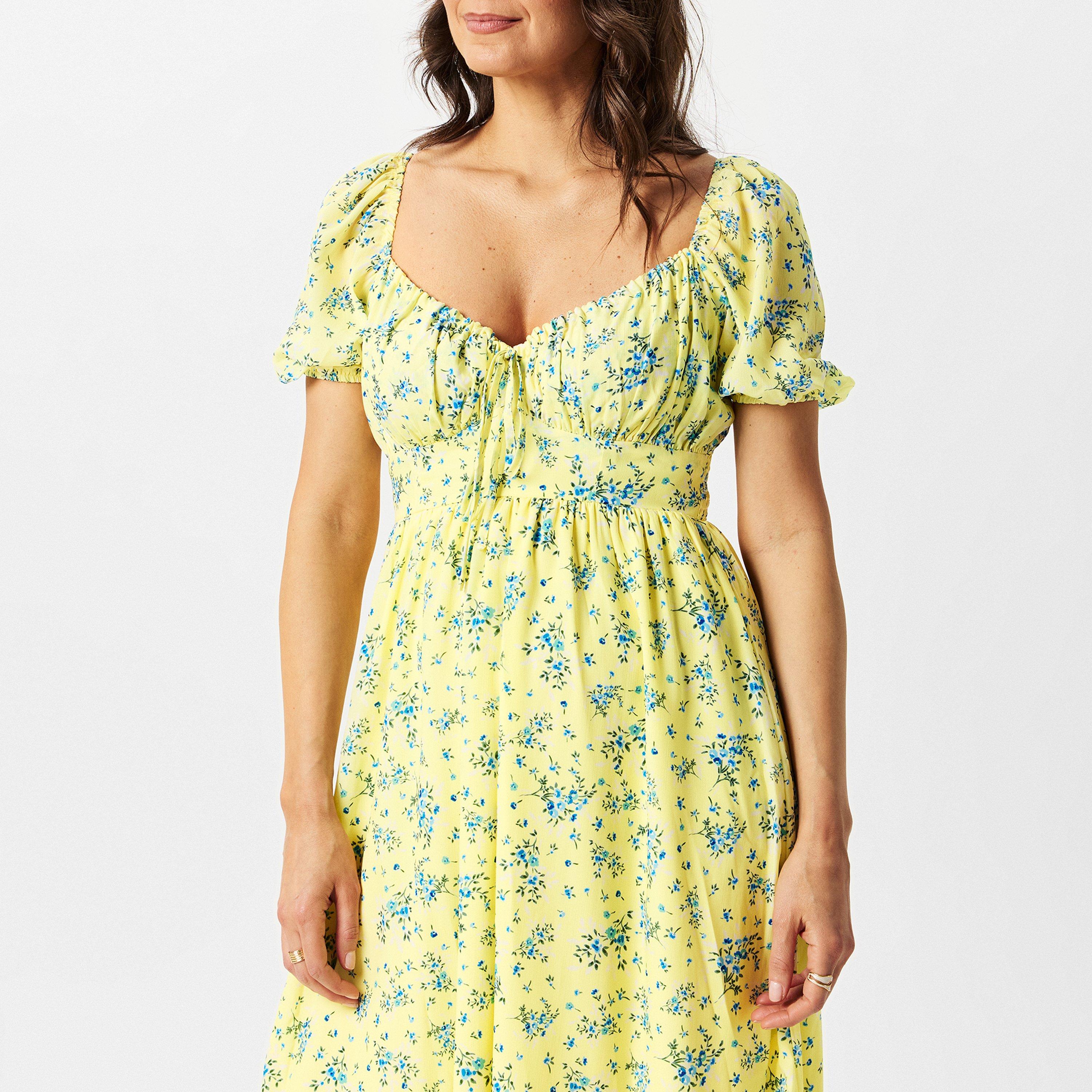 Yellow - In The Style - In The Style Printed Bardot Midi Dress - 3