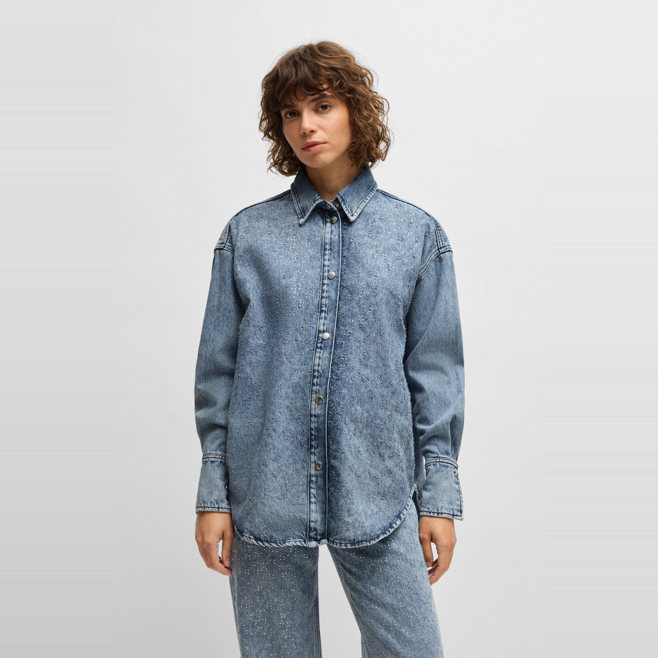 Dark Blue - Boss - Women's Long Sleeve Denim Shirt - 2