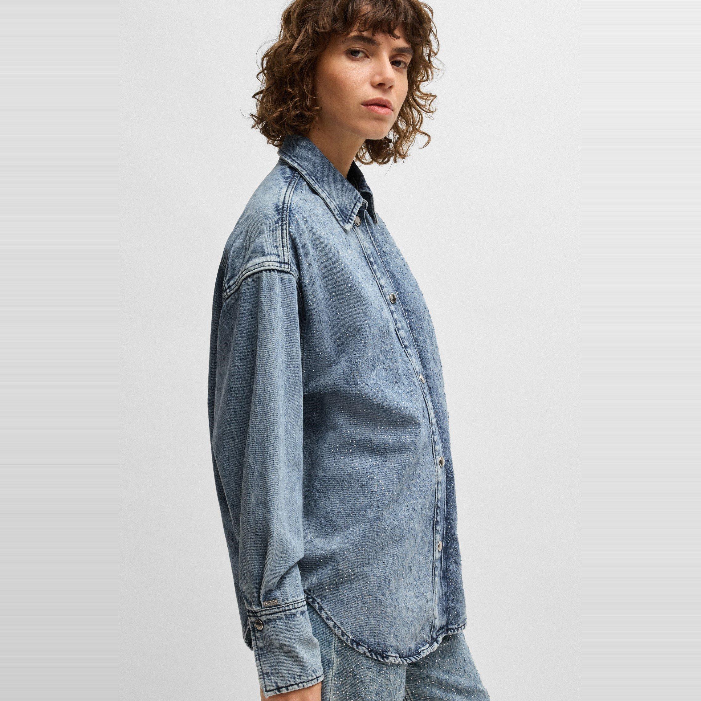 Dark Blue - Boss - Women's Long Sleeve Denim Shirt - 4