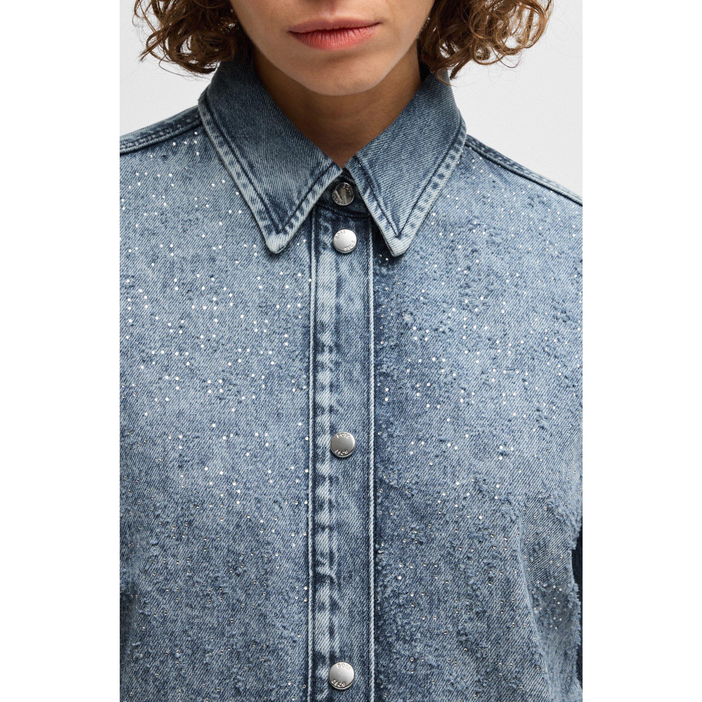 Dark Blue - Boss - Women's Long Sleeve Denim Shirt - 5