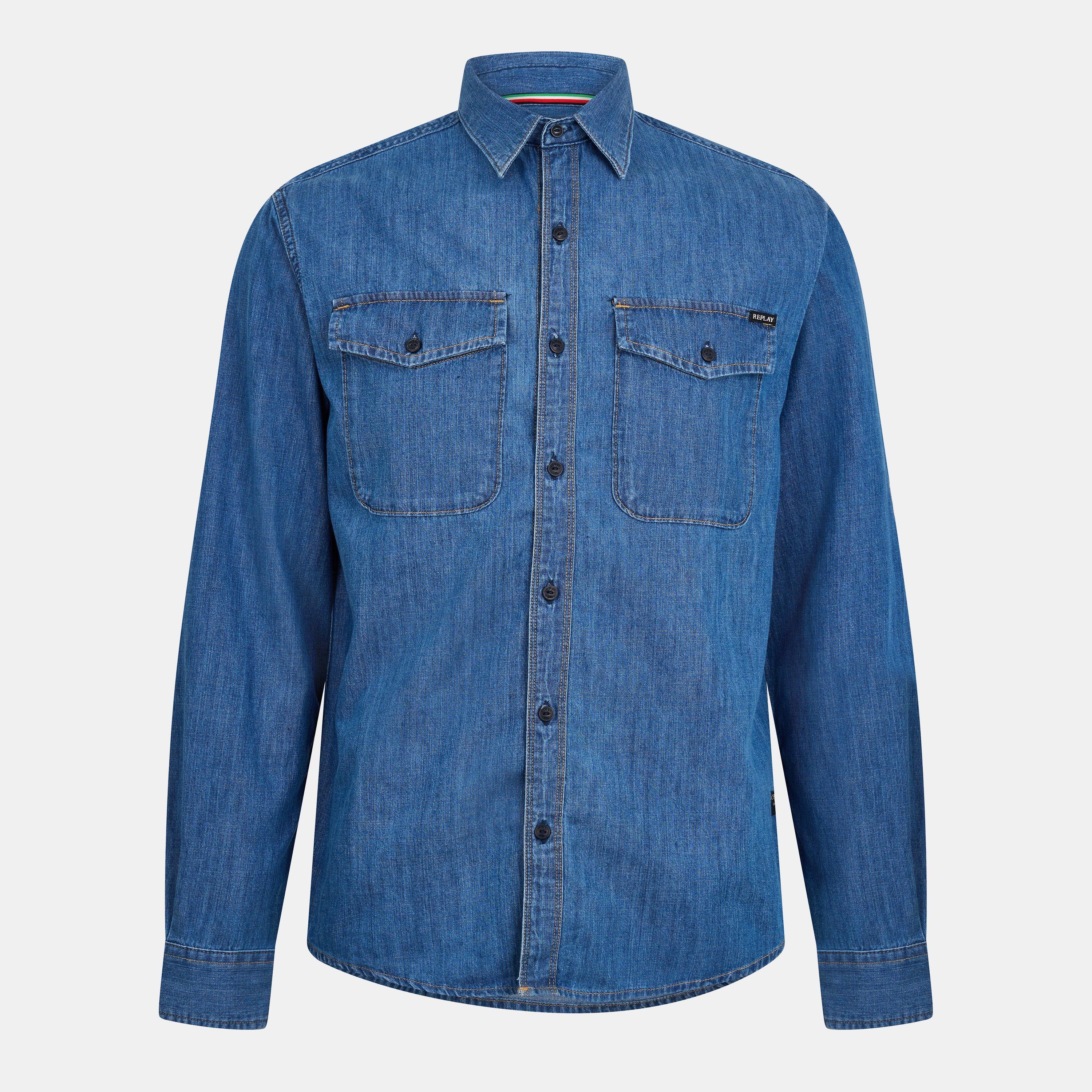 Replay Men's Long Sleeve Denim Shirt - Mid Blue - M